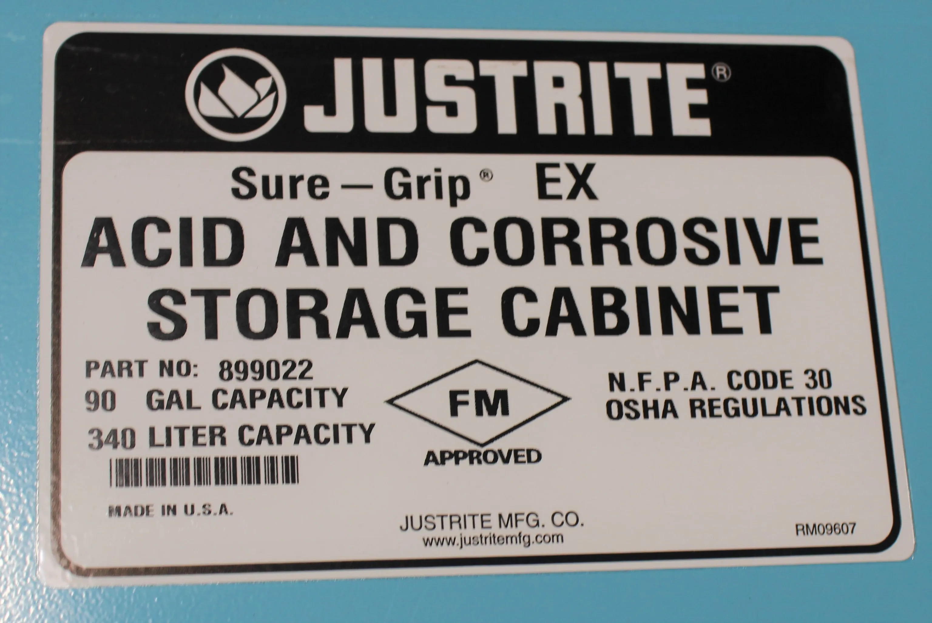 Justrite Blue Steel Acids & Corrosives Storage Cabinet 90 Gallons 899002 RM09607