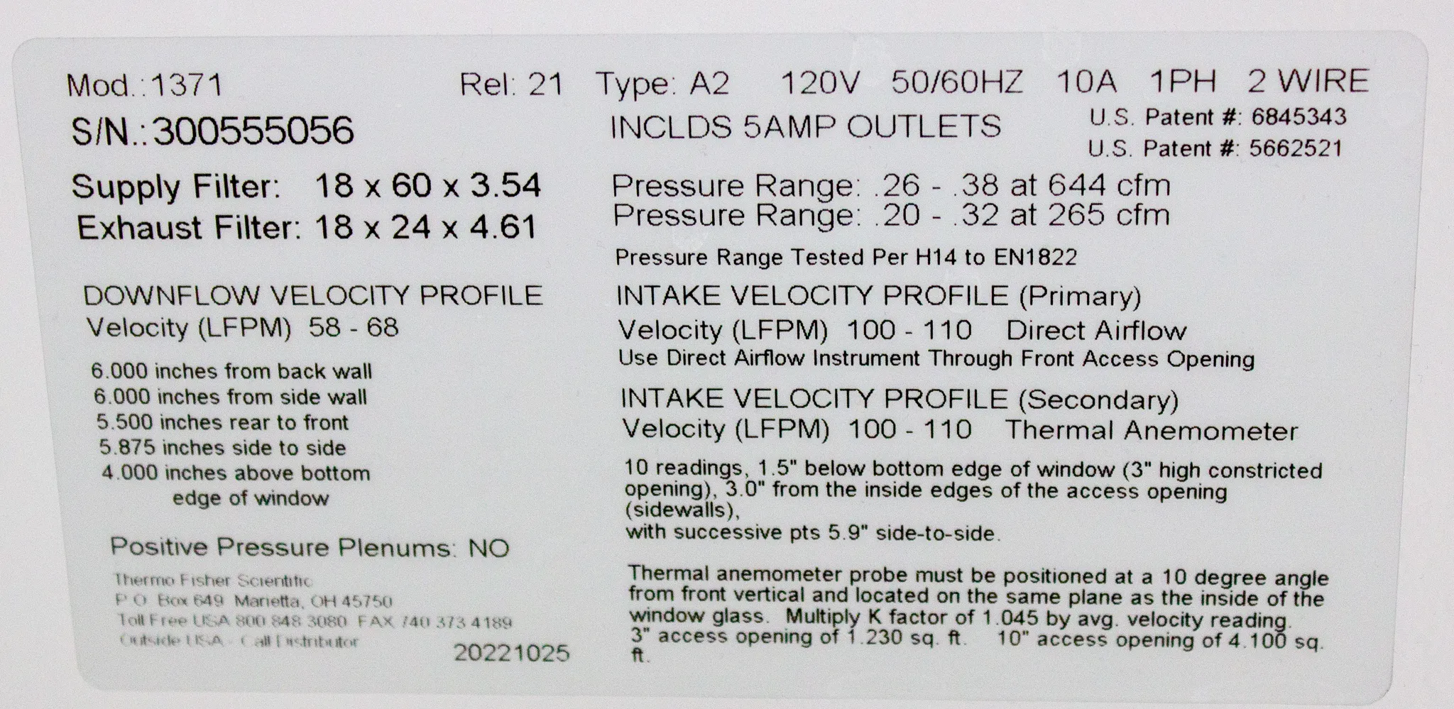 Thermo 1300 Series Class II, Type A2 Biological Safety Cabinet Model 1371