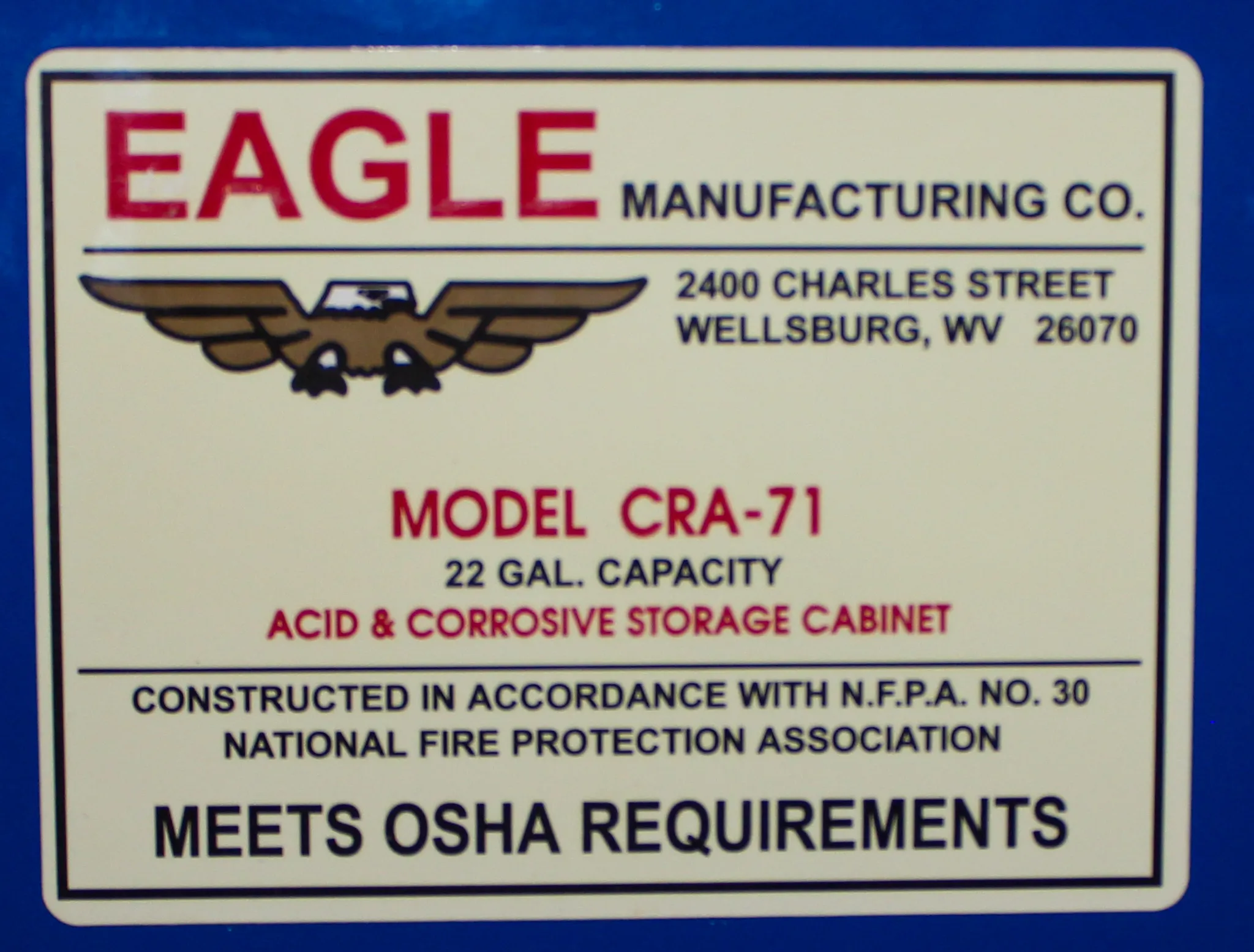 Eagle Manufacturing Acid & Corrosives 22 Gallon Storage Cabinet CRA-71