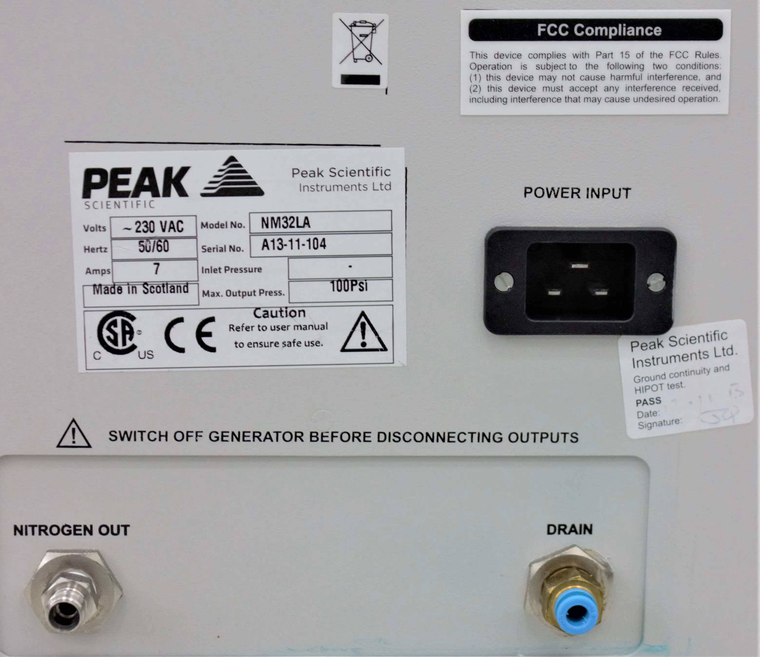 Peak Scientific Genius NM32LA Nitrogen Generator for LC-MS