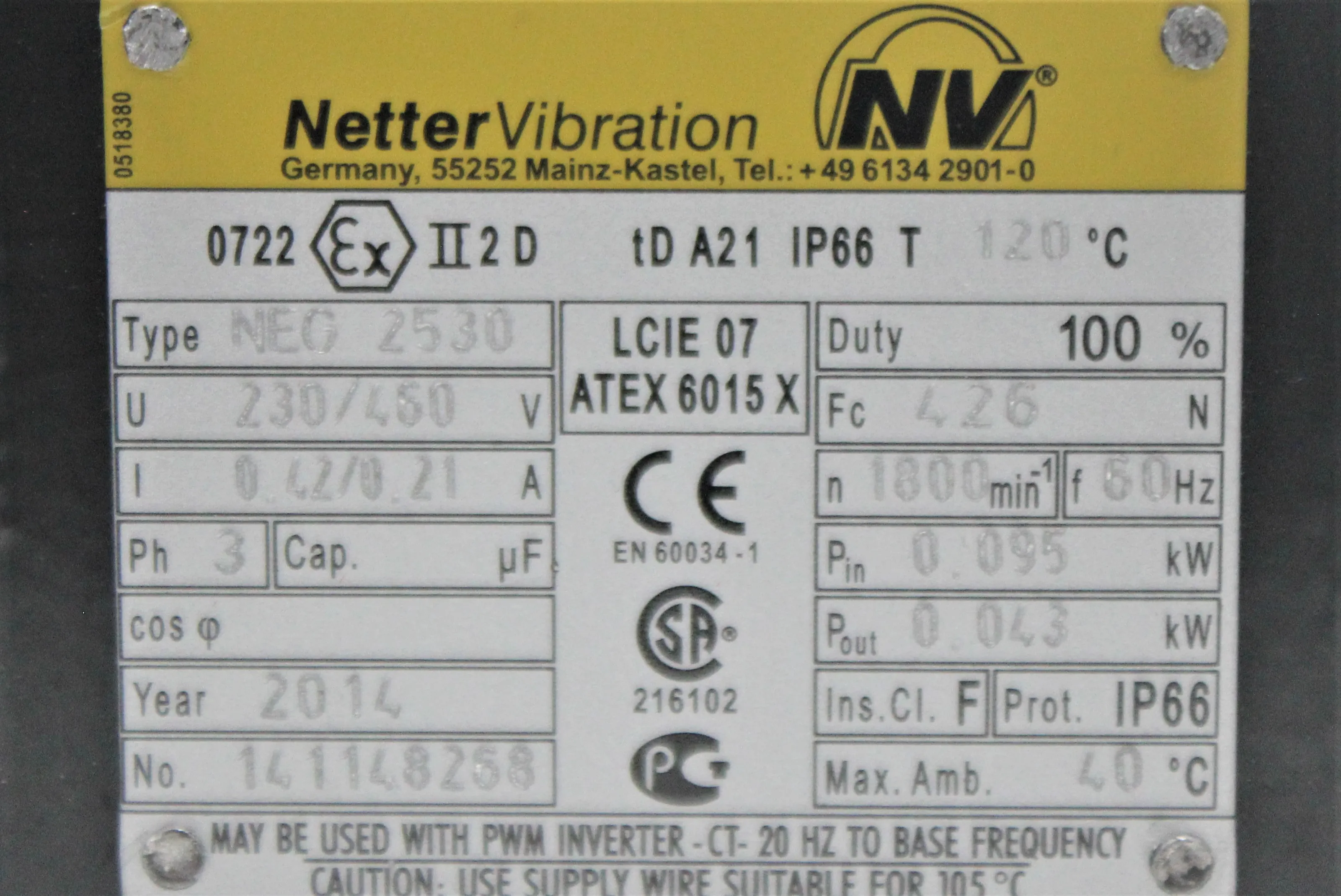 Martin Vibration System Solutions - NEG2530 Electric External Vibrators