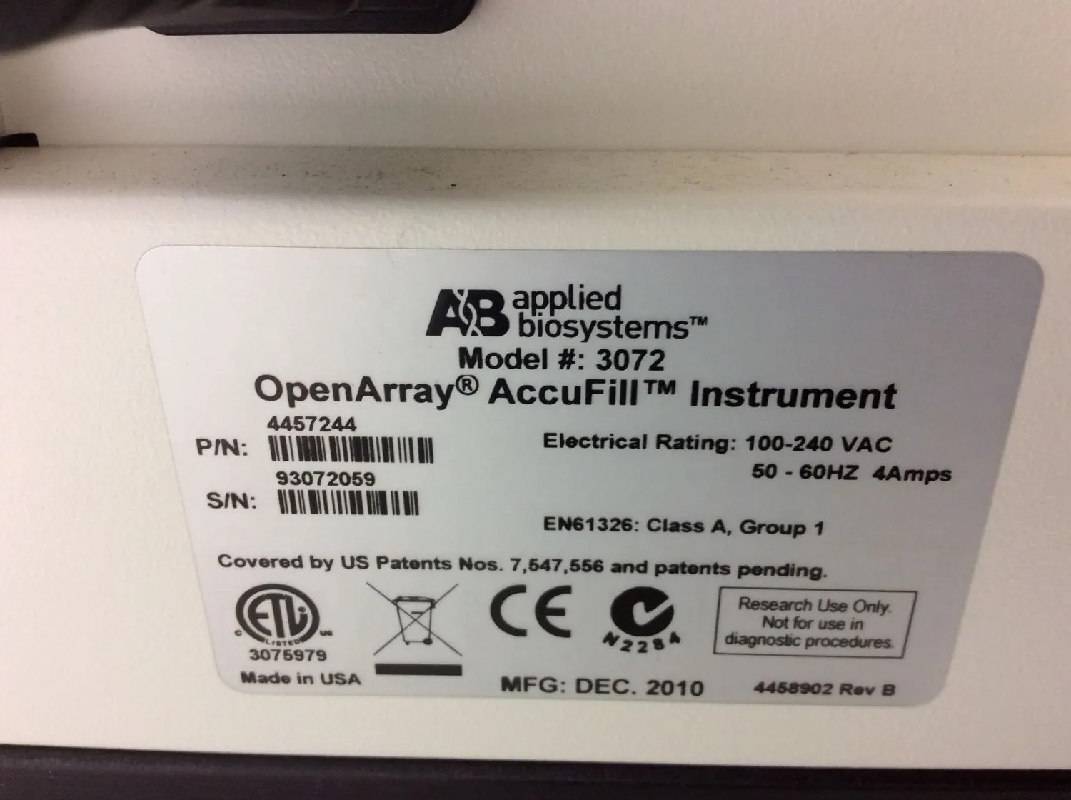 Applied Biosystems OpenArray AccuFill Instrument Model 3072