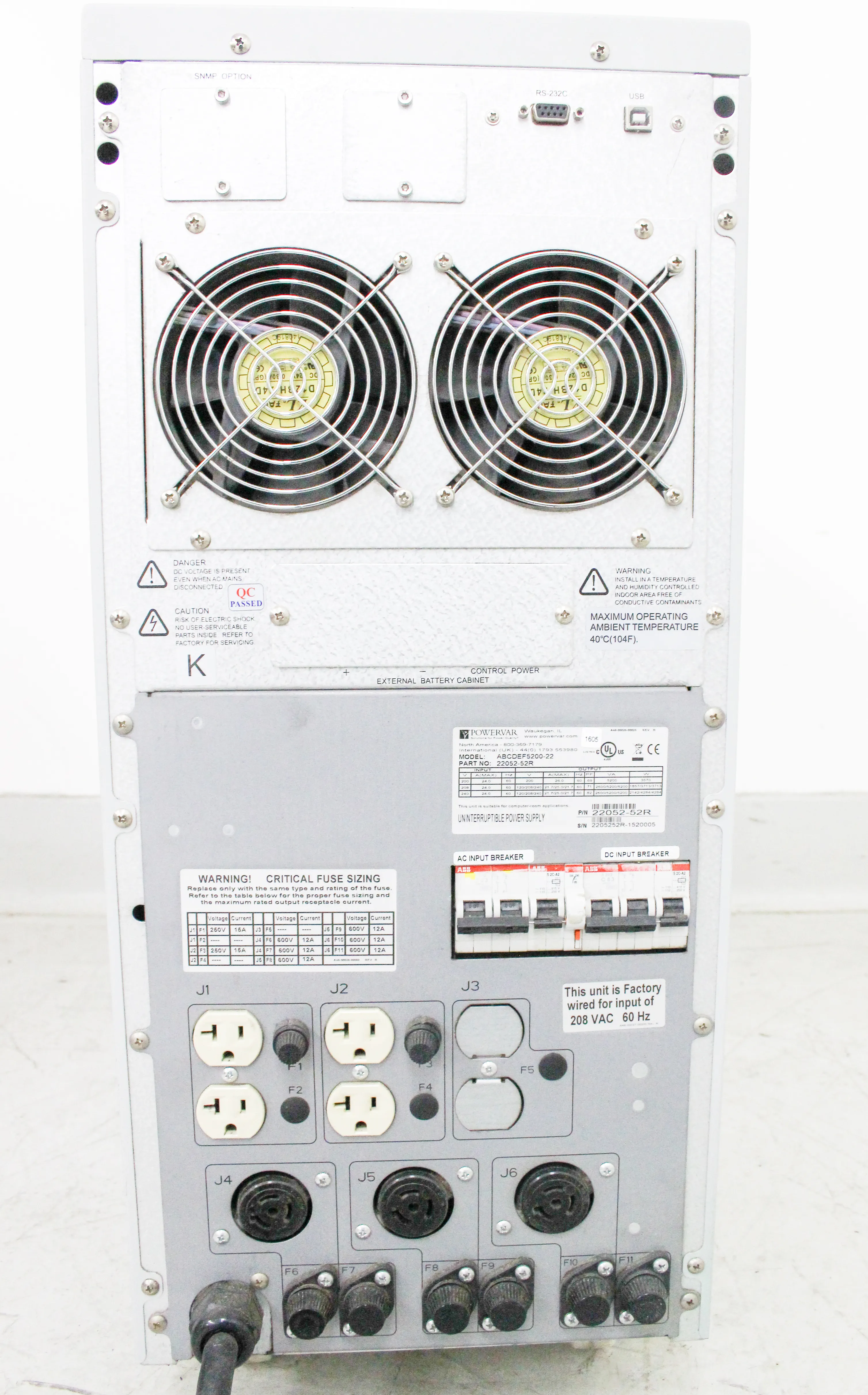 Powervar Security Plus UPS - Model ABCDEF5200-22 5200VA/4680W 220V 60Hz US