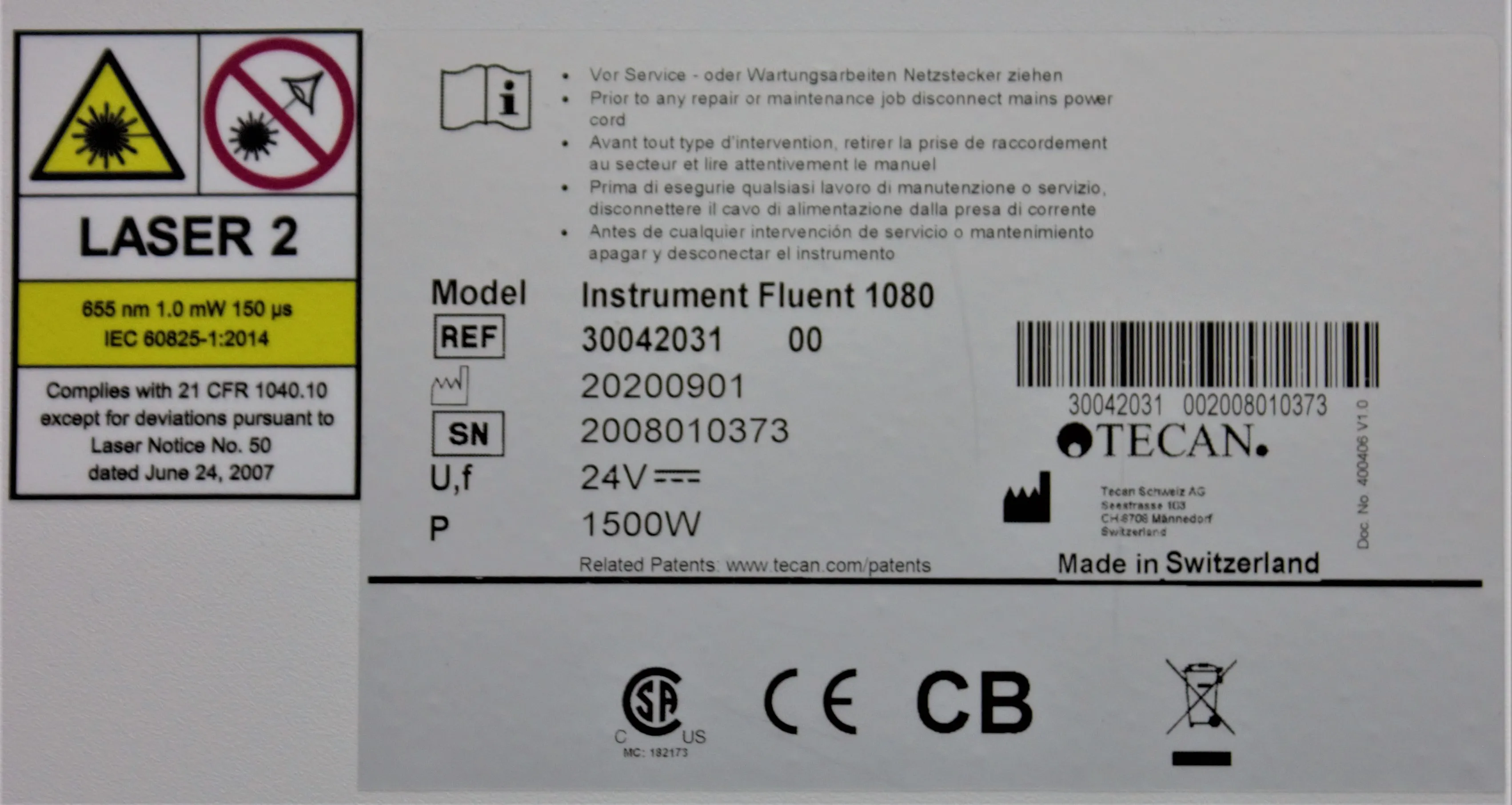 TECAN Fluent 1080 Automated Liquid Handler Workstation