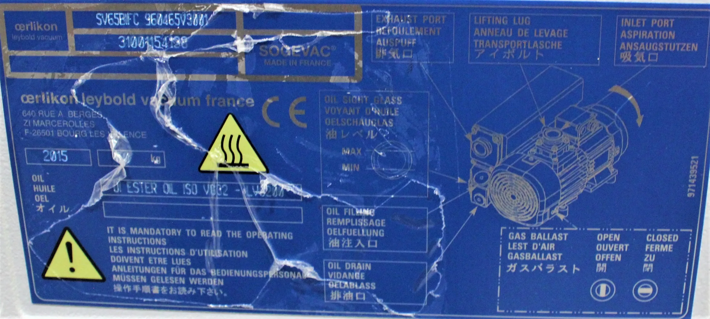 Leybold Sogevac SV65 BI FC Vacuum Pump 220V 60Hz US