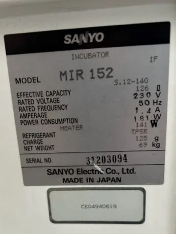 Sanyo MIR152 Cooled Incubator Refrigerator