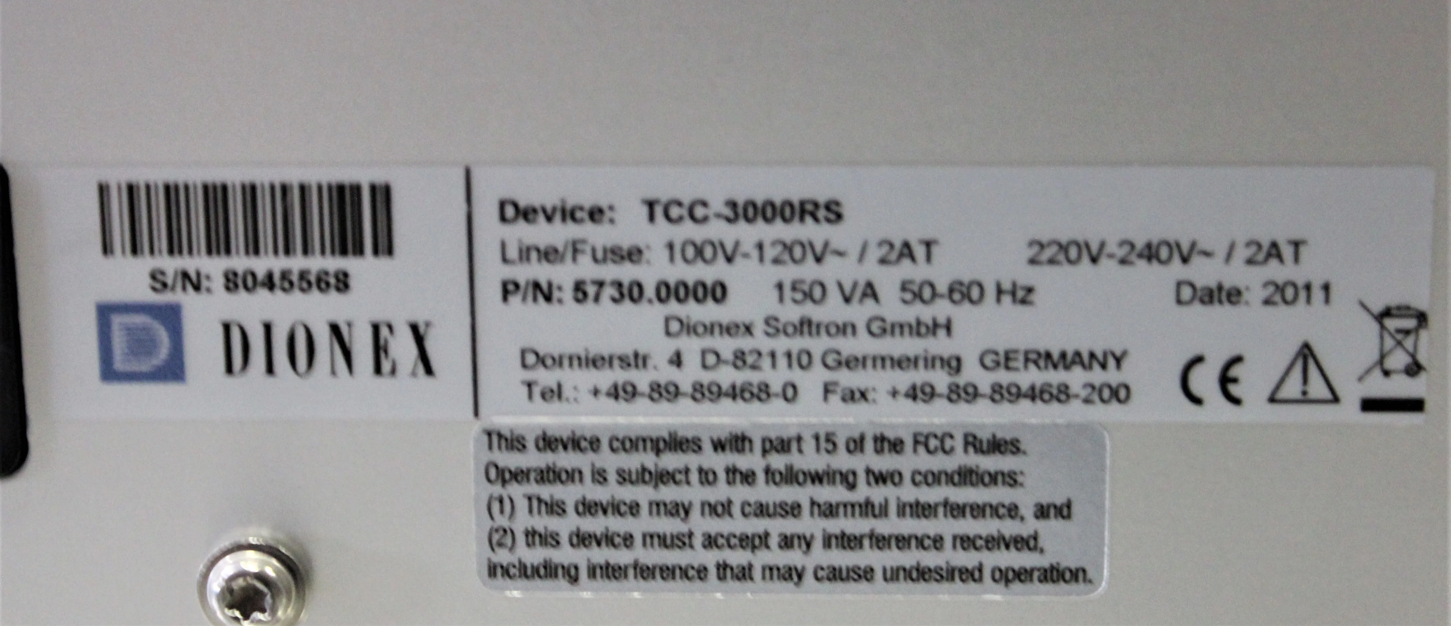 Dionex TCC-3000RS Rapid Separation Column Compartment for UltiMate 3000 RS Series HPLC System