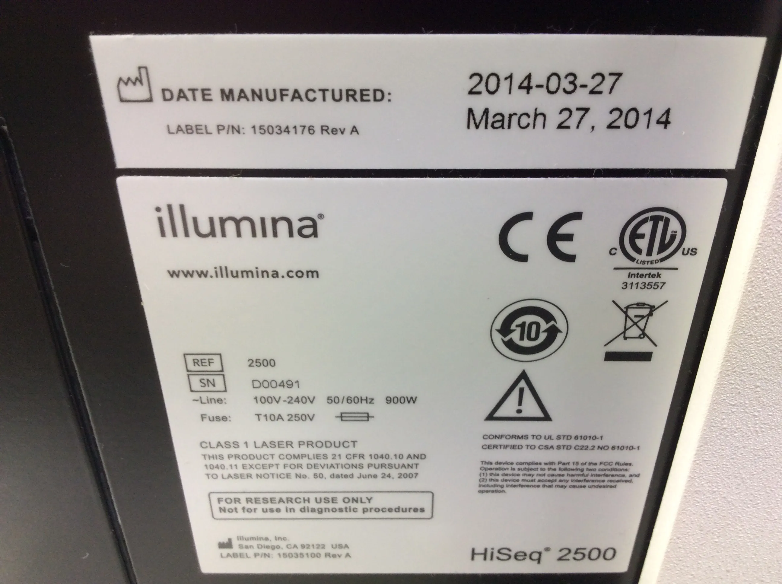 Illumina HiSeq 2500 V.4 DNA Genome Sequencer