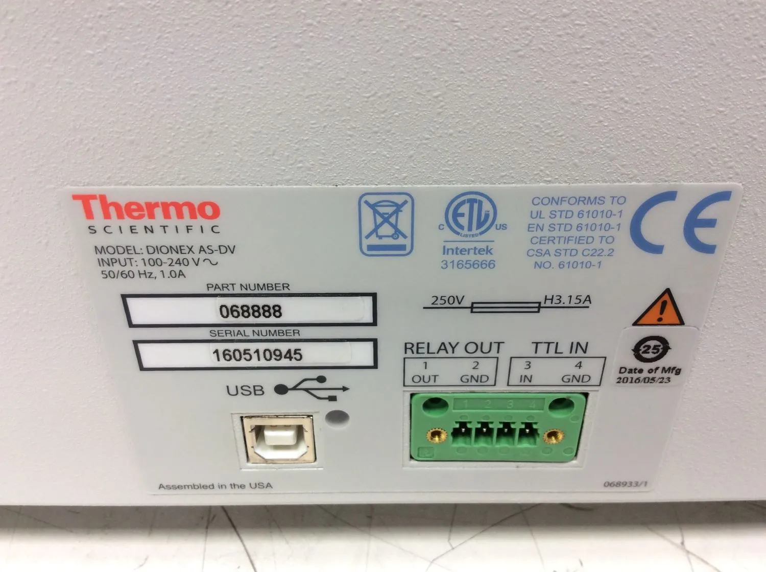 Thermo Fisher Dionex AS-DV Autosampler for Ion Chromatography Used