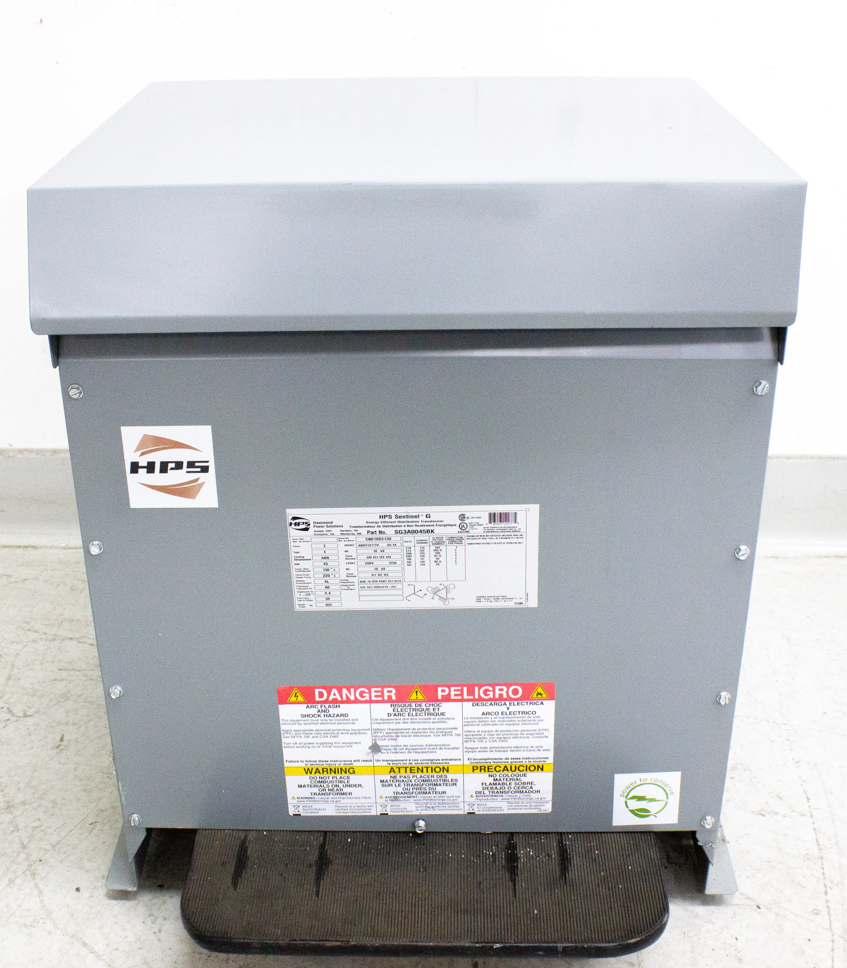 HPS Sentinel G General Purpose Distribution Transformer P/N SG3A0045BK