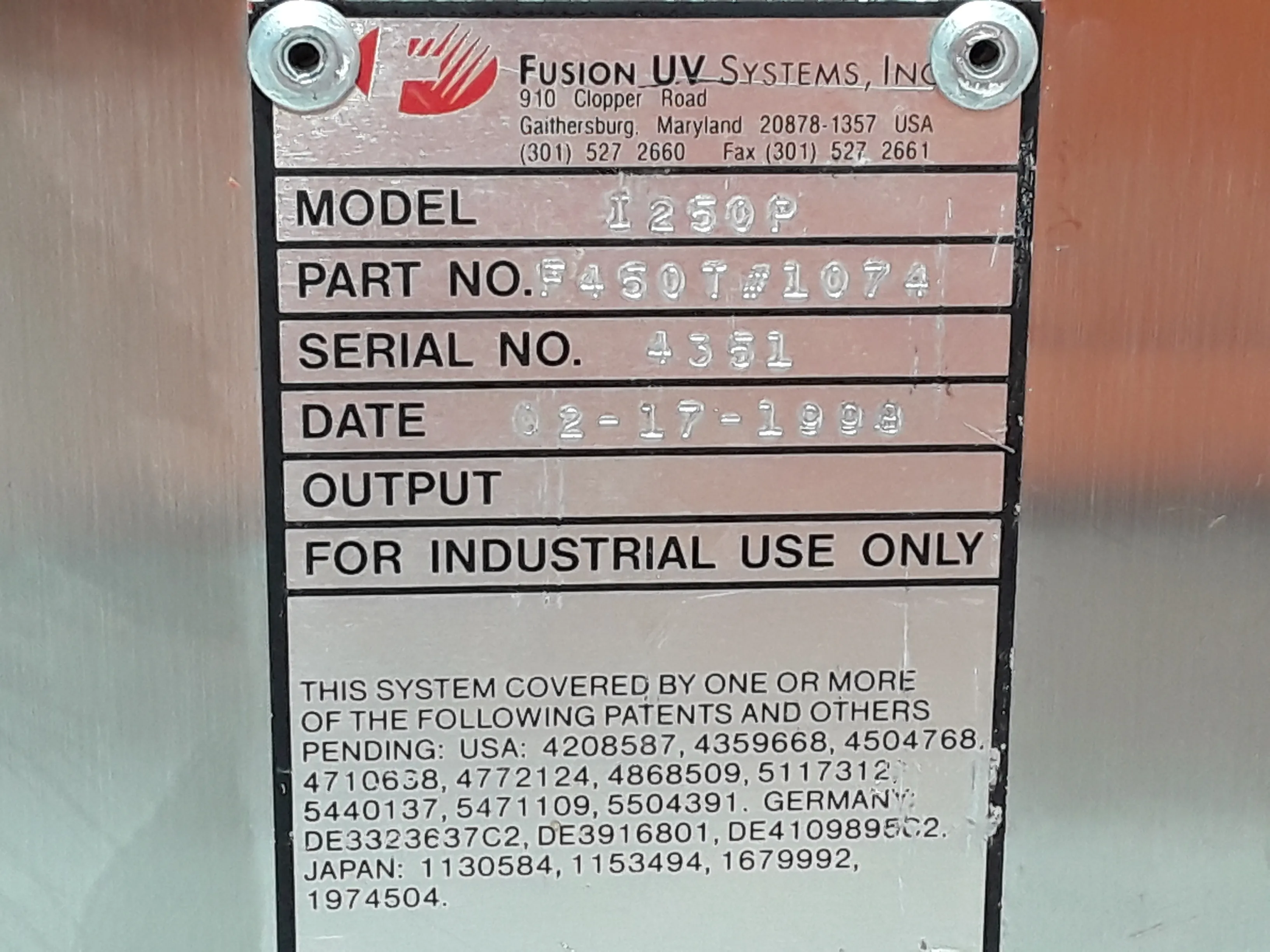 Fusion UV Systems I250 Irradiator Model I250P