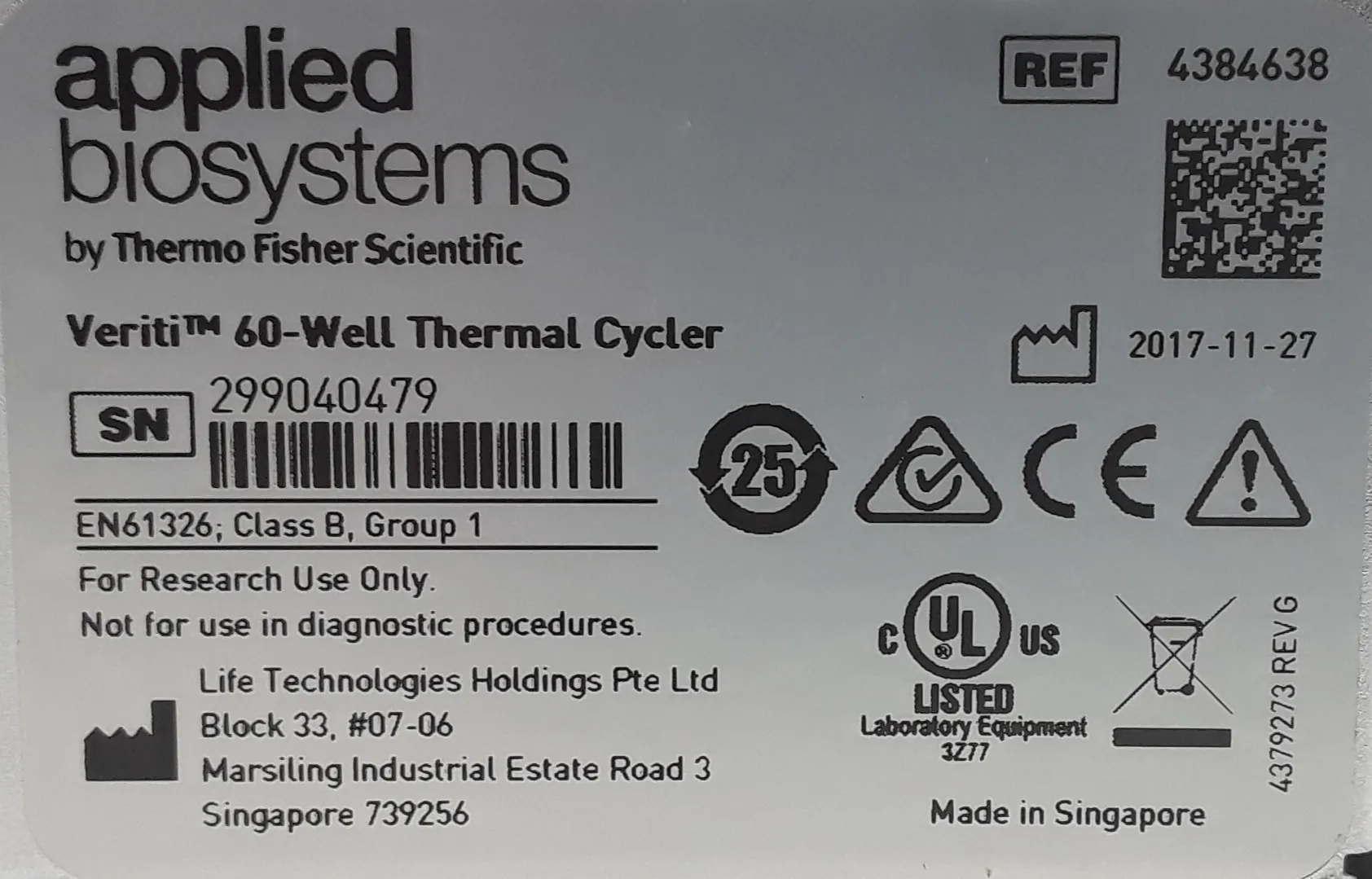 Applied Biosystems Veriti 60-Well Thermal Cycler