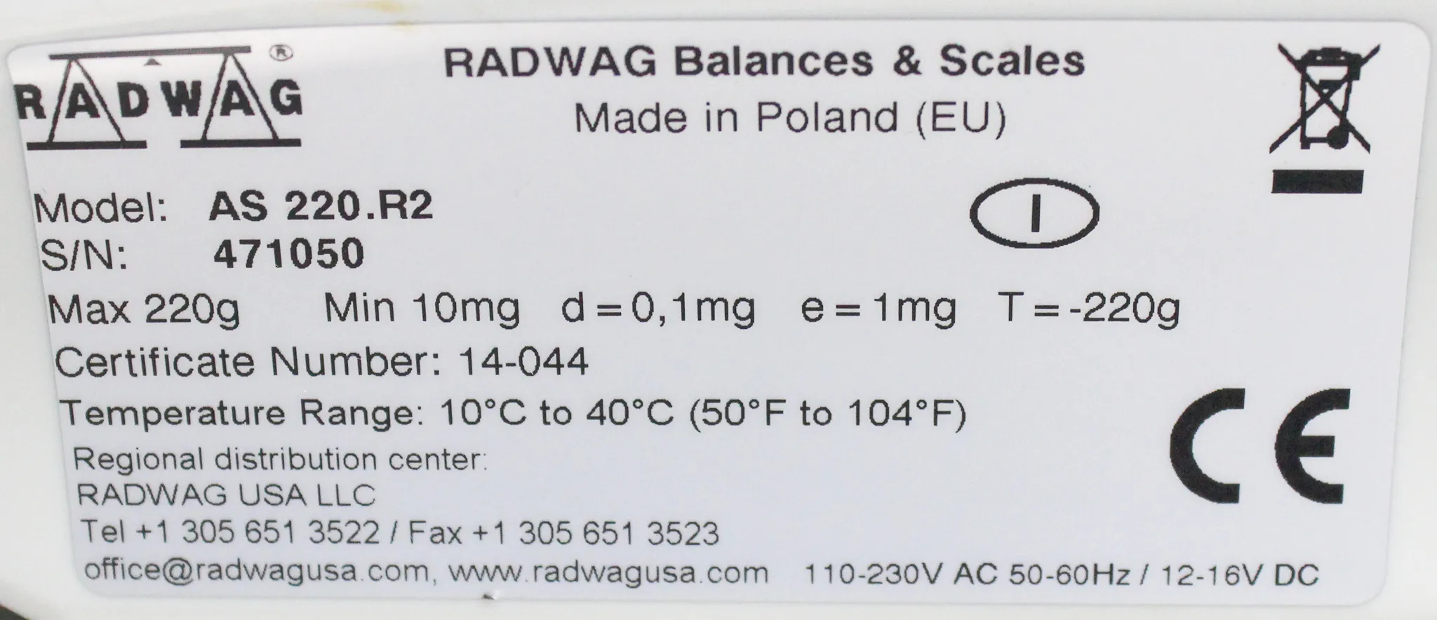 Radwag AS 220.R2 Analytical Balance