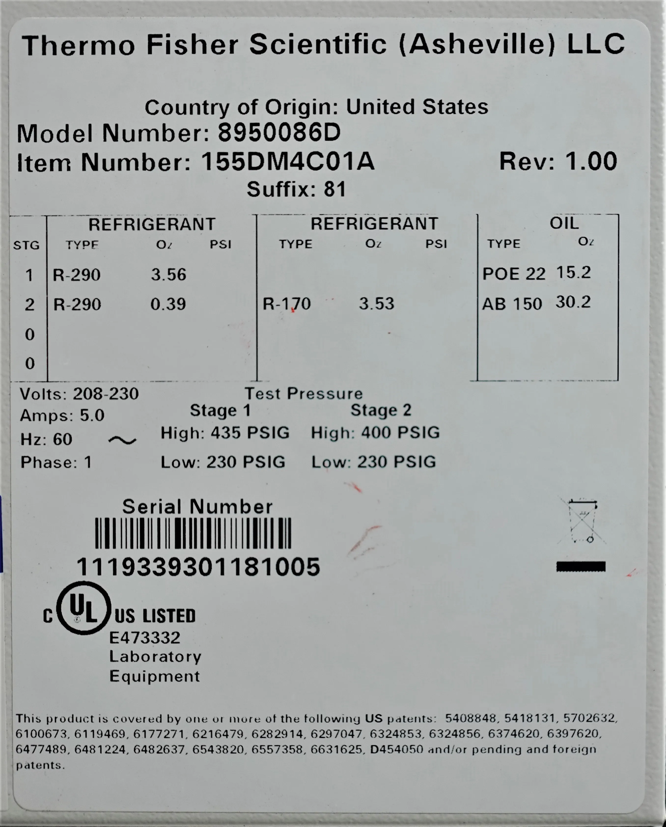 Thermo Fisher Forma -86C Upright Ultra-Low Freezer 8950086D