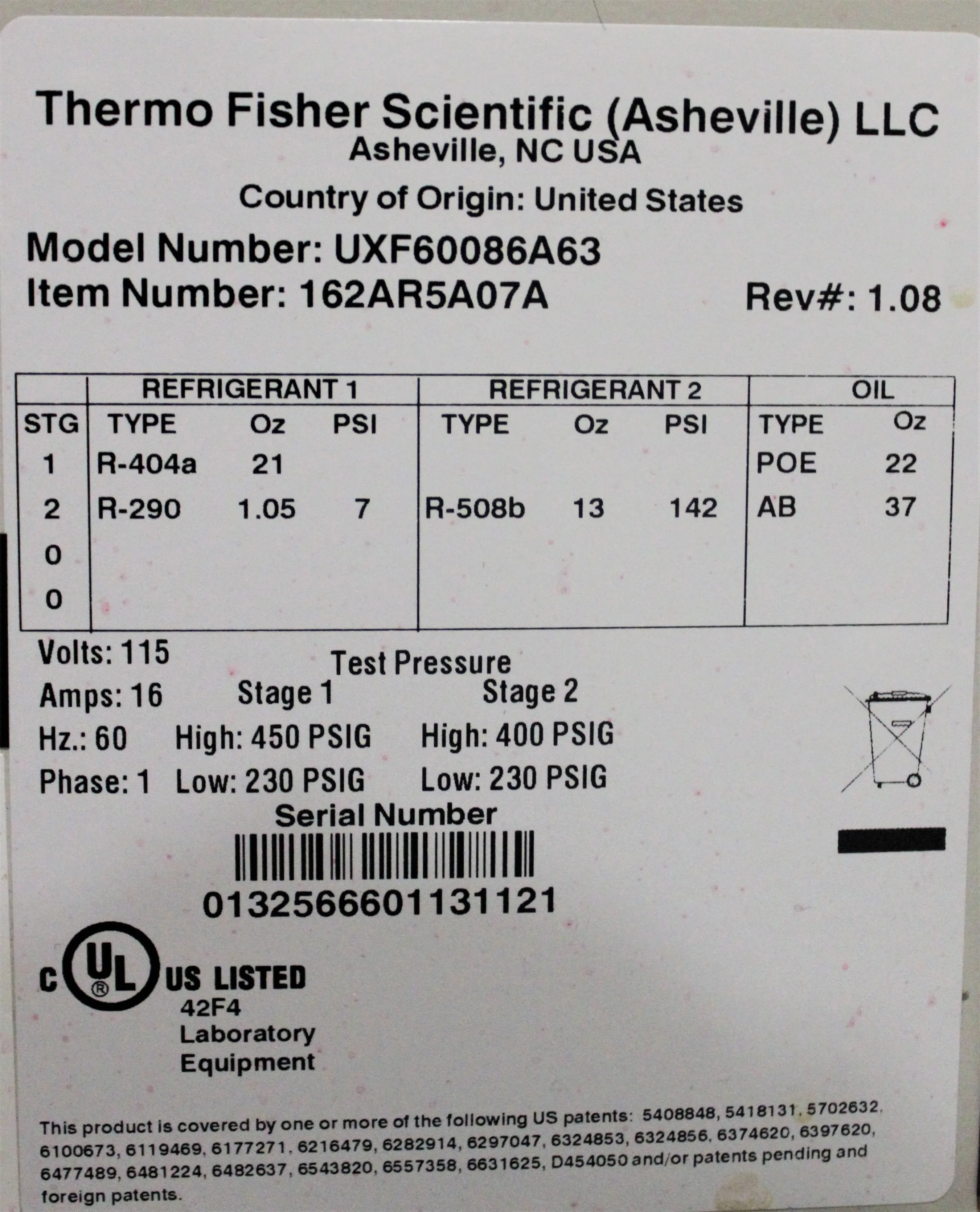 Thermo Fisher UXF60086A63 Ultra-Low Temperature Freezer