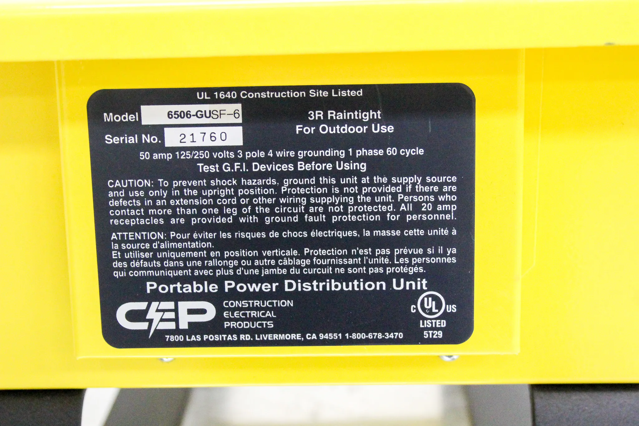 CEP Portable Power Distribution Unit Outdoor Temp Power Box Model 6506-GU SF-6