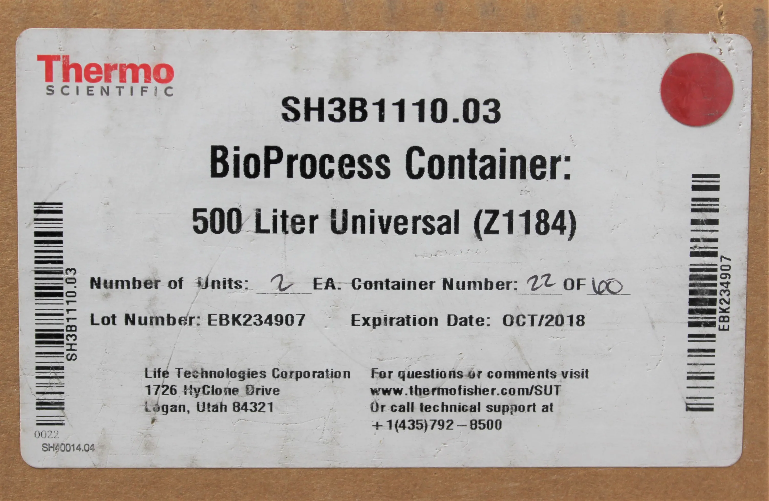 Thermo Scientific Bioprocess Container 500L Universal SH3B1110.03