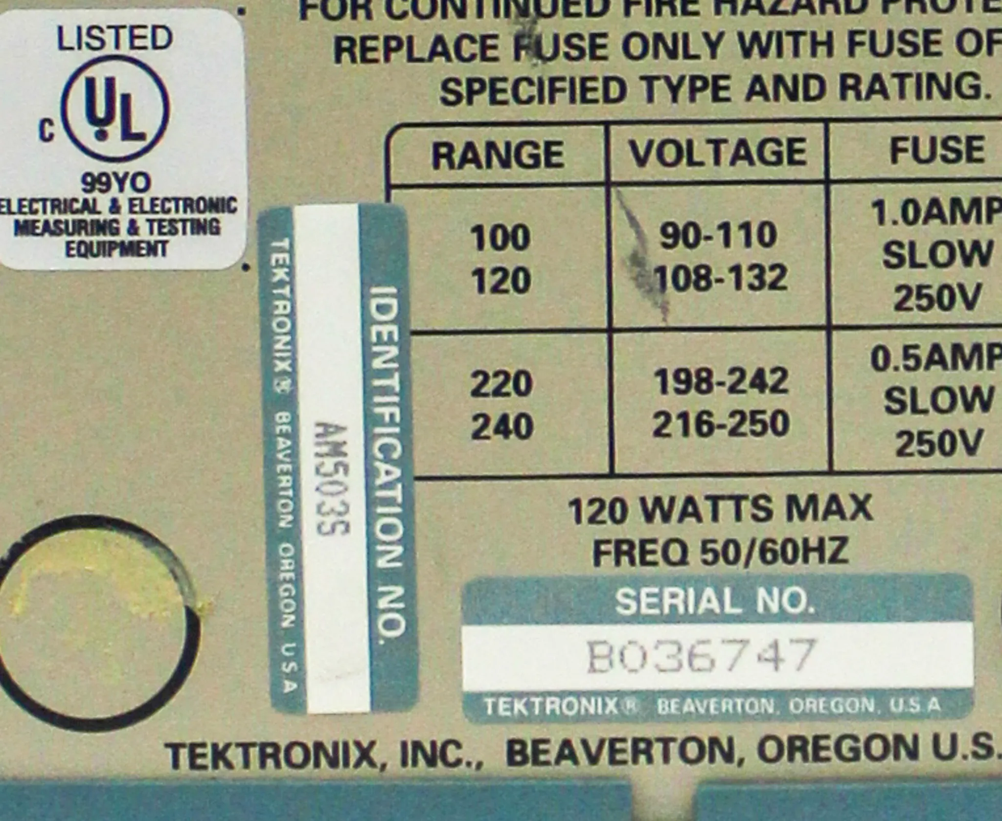 Tektronix TM502A Mainframe Power Module with AM503S Current Probe Amplifier