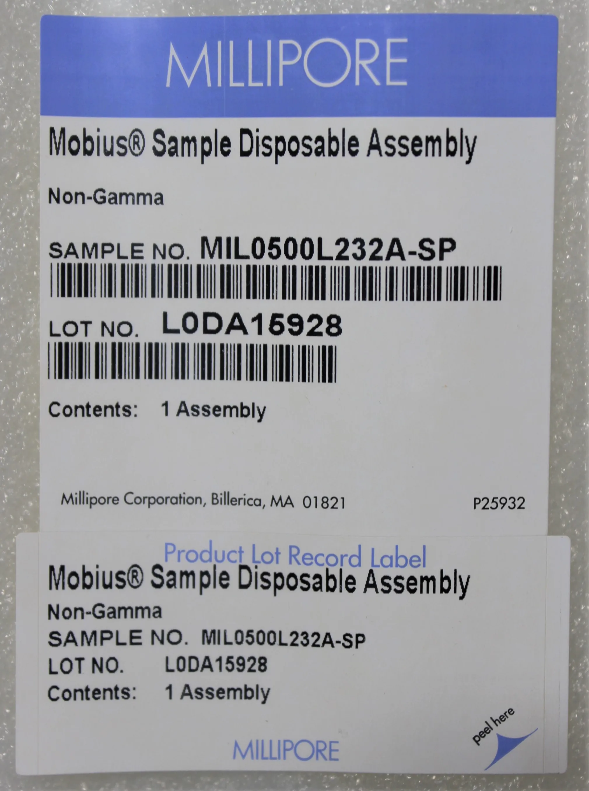 Millipore Sample Disposable Assembly MIL0500L232-SP