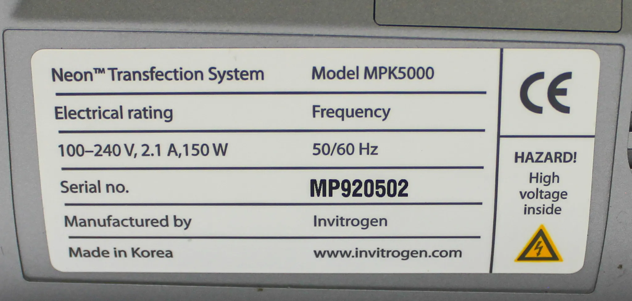 Invitrogen Neon Transfection System MPK5000