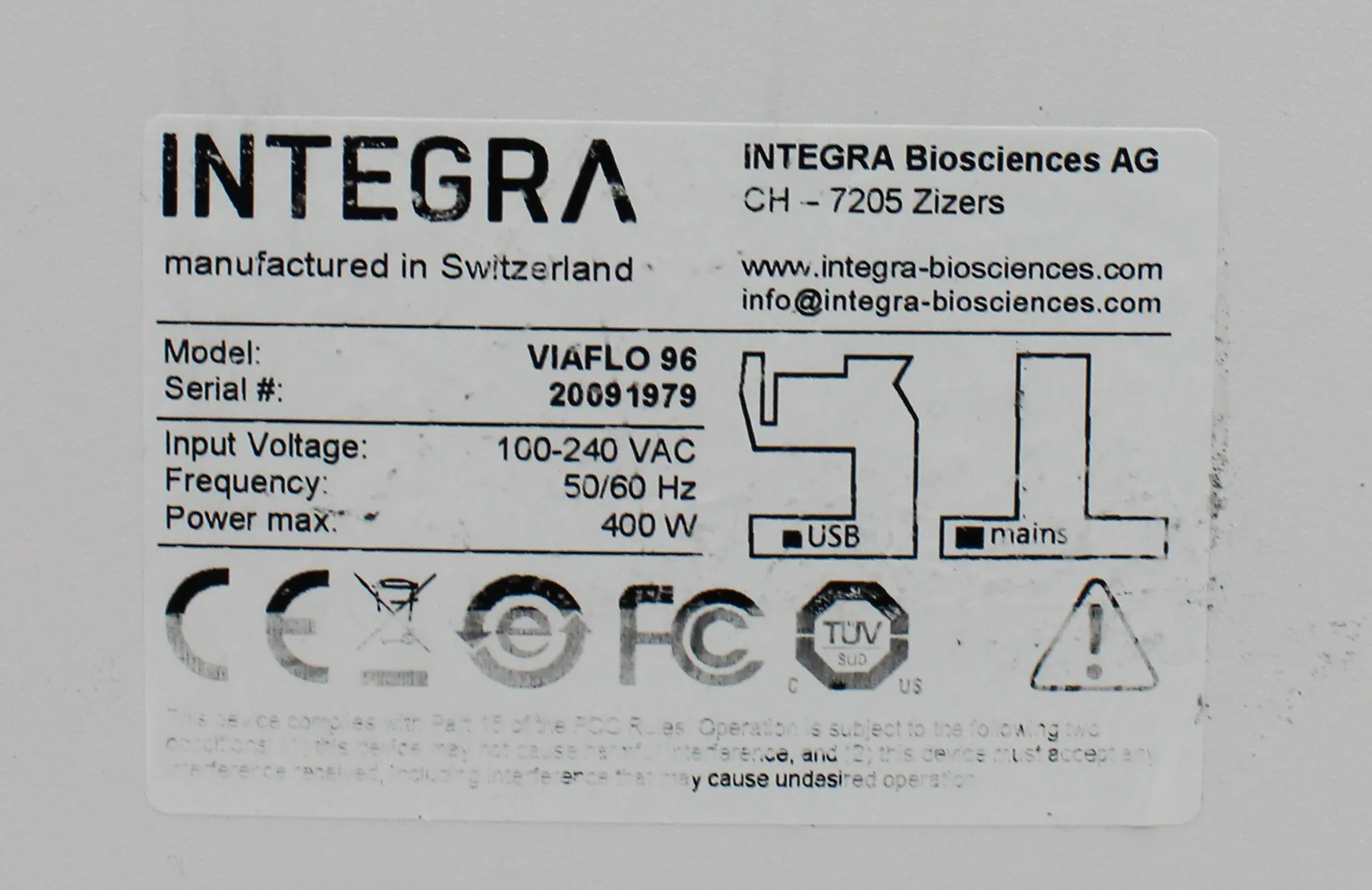 Integra Biosciences Channel Handheld Electronic Pipette VIAFLO 96