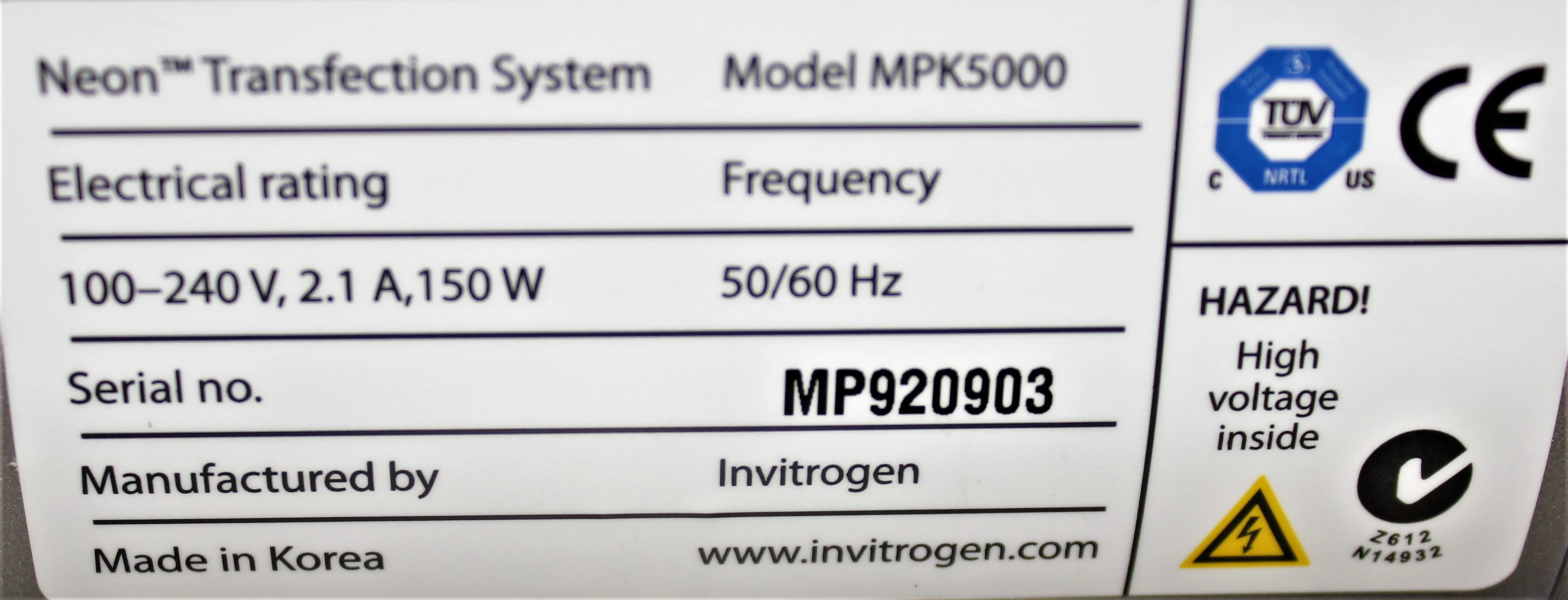 Thermo Fisher Invitrogen Neon Transfection System MPK5000