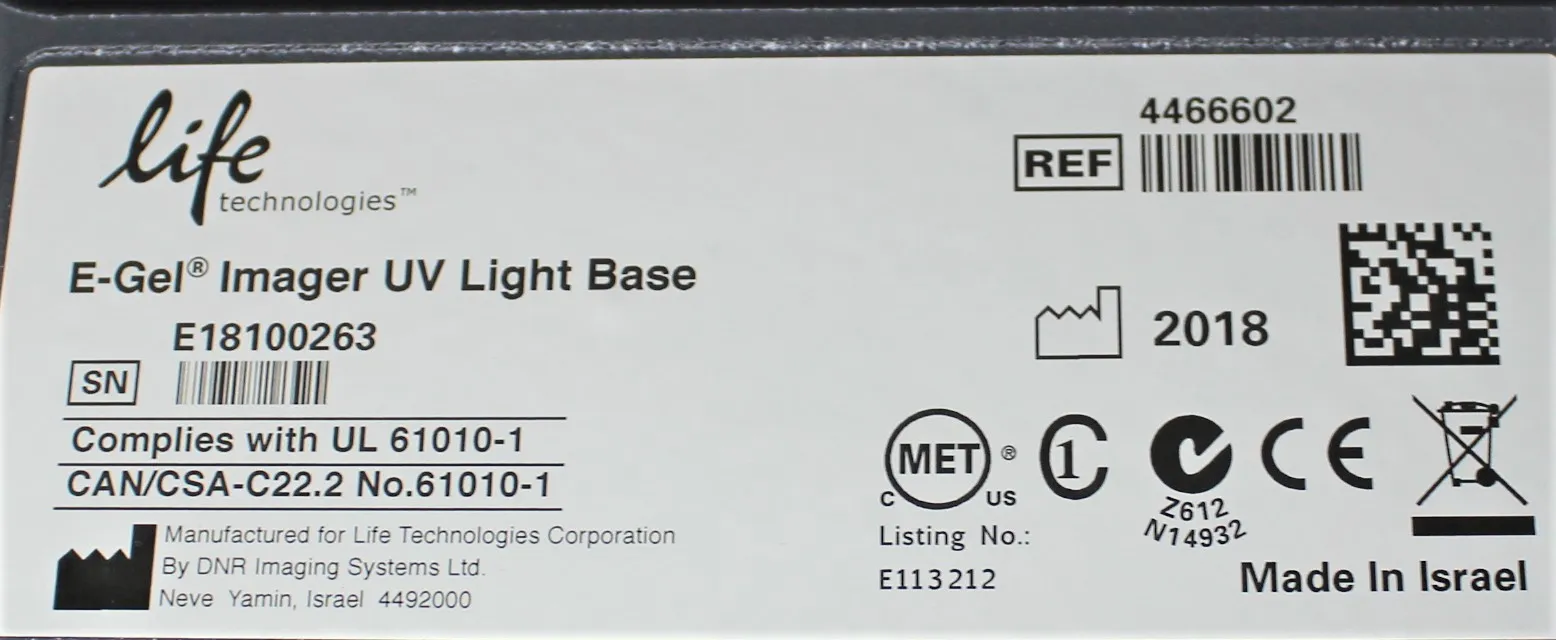 Life Technologies 4466602 UV Light Base for E-Gel Imager - Used