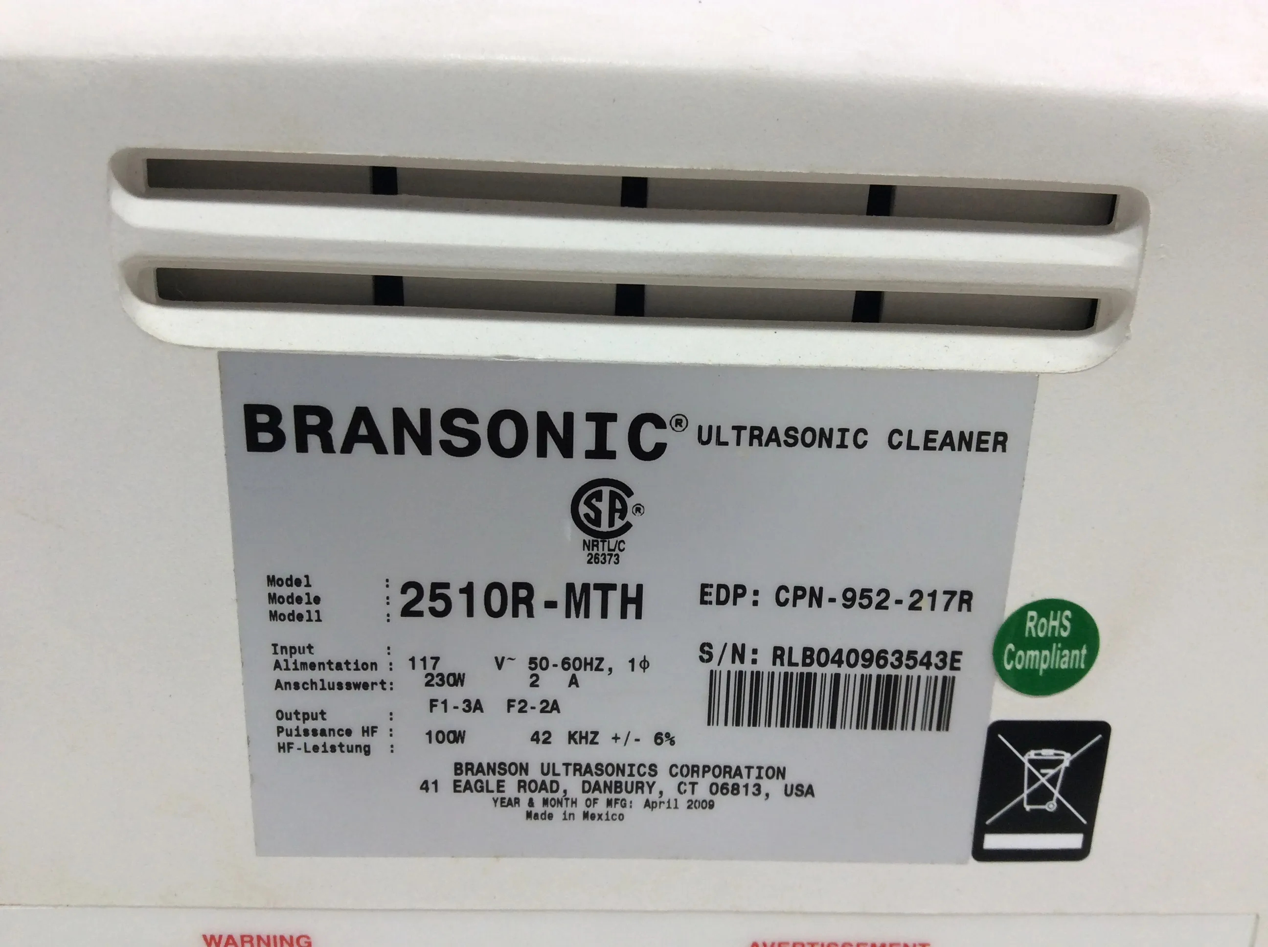 Branson 2510 Ultrasonic Cleaner