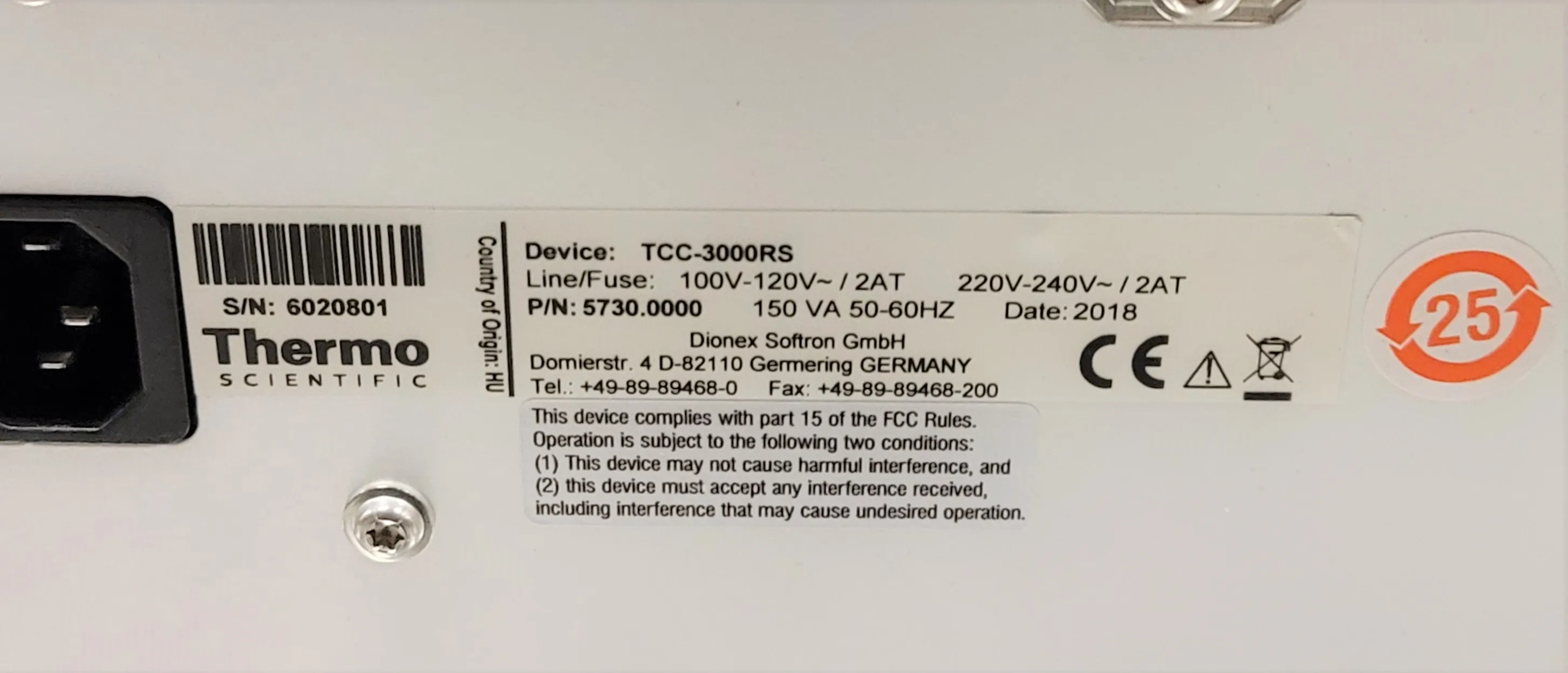 Thermo Scientific Dionex UltiMate TCC-3000RS Rapid Separation Column Compartment HPLC FPLC GC CE