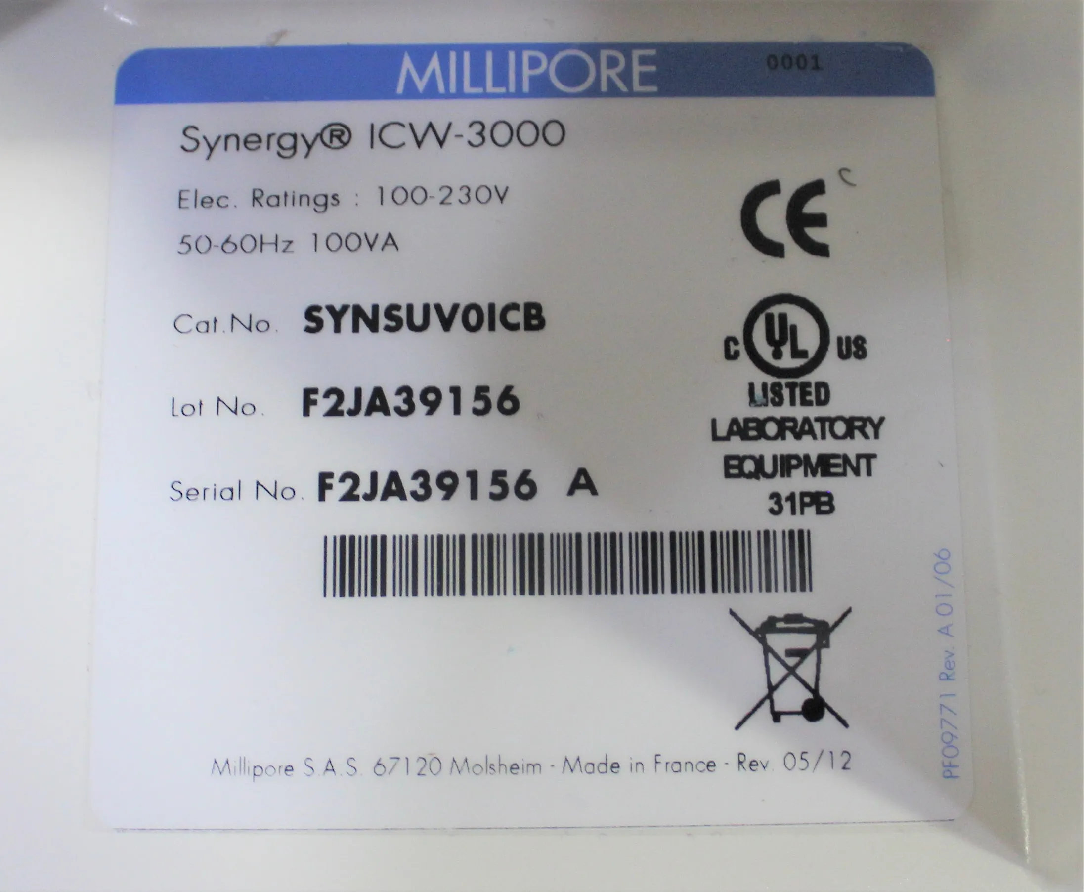 Millipore Synergy ICW3000 Water Purification System