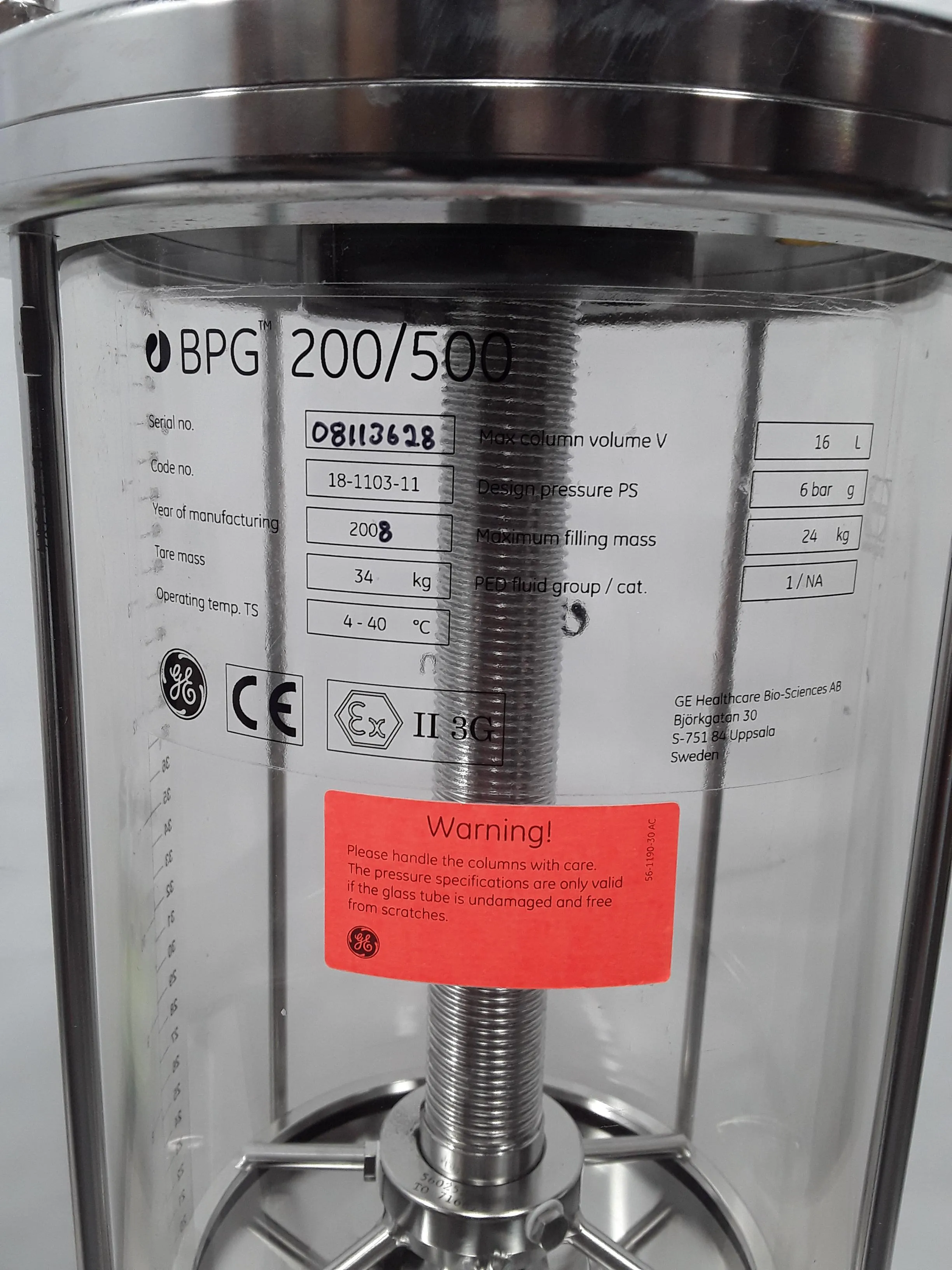 GE Healthcare BPG 200/500 16 Liter Chromatography Column