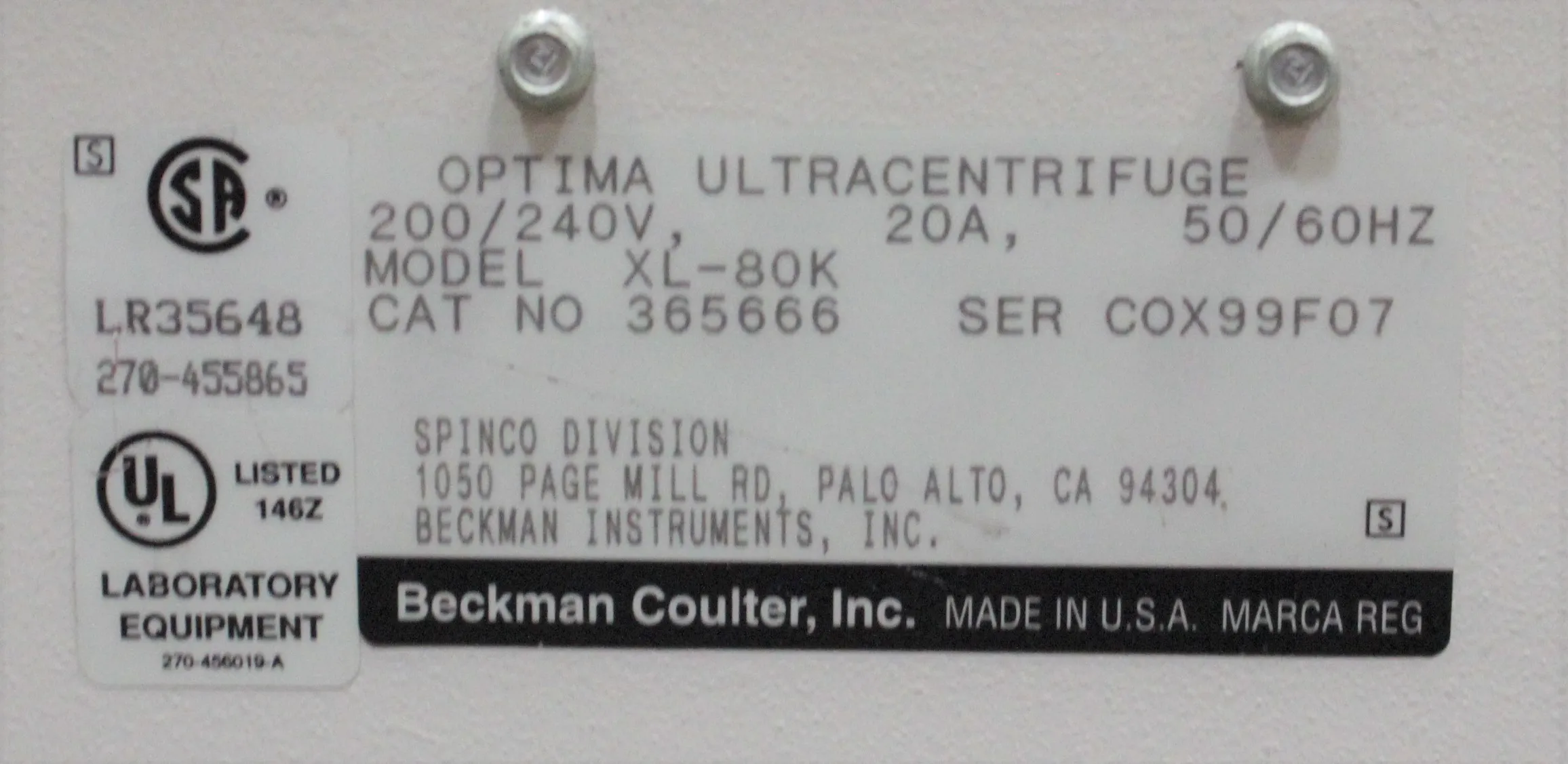 Beckman Optima XL-80K Ultra Centrifuge