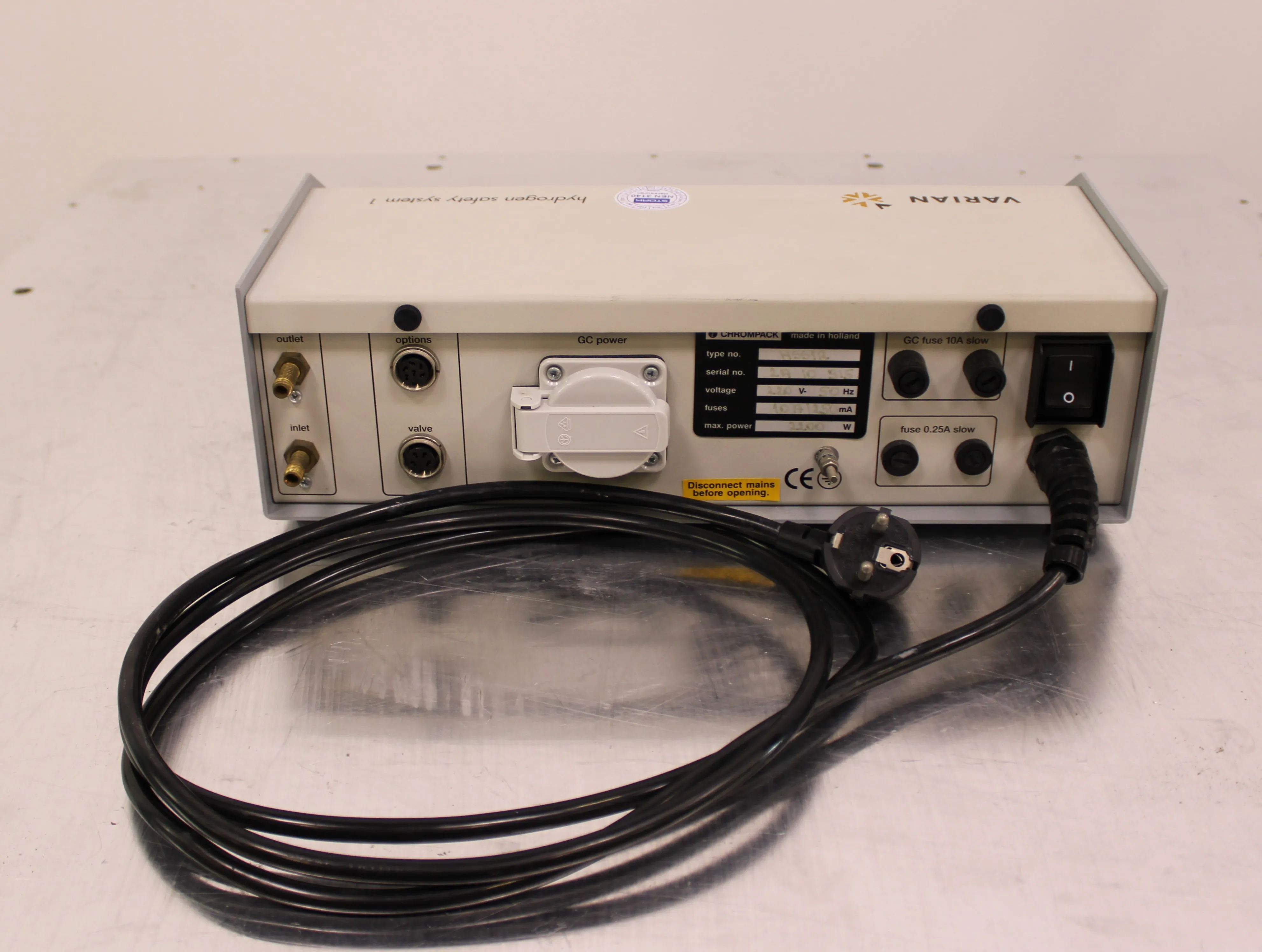 Varian Chrompack Hydrogen Safety System 1 HSS1R Gas Chromatography Hydrogen Safety System