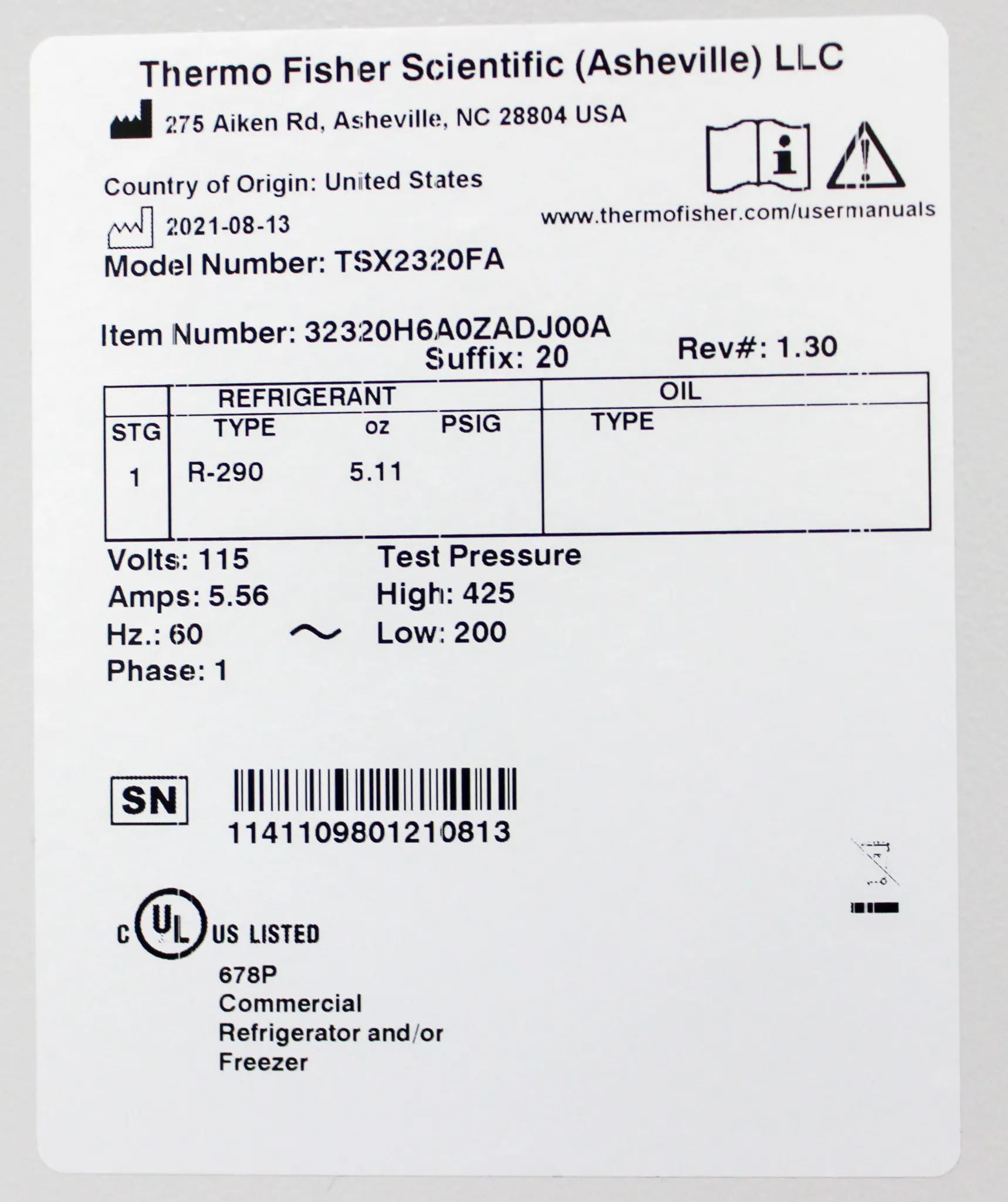 Thermo Scientific TSX2320FA -20C Manual Defrost Lab Freezer