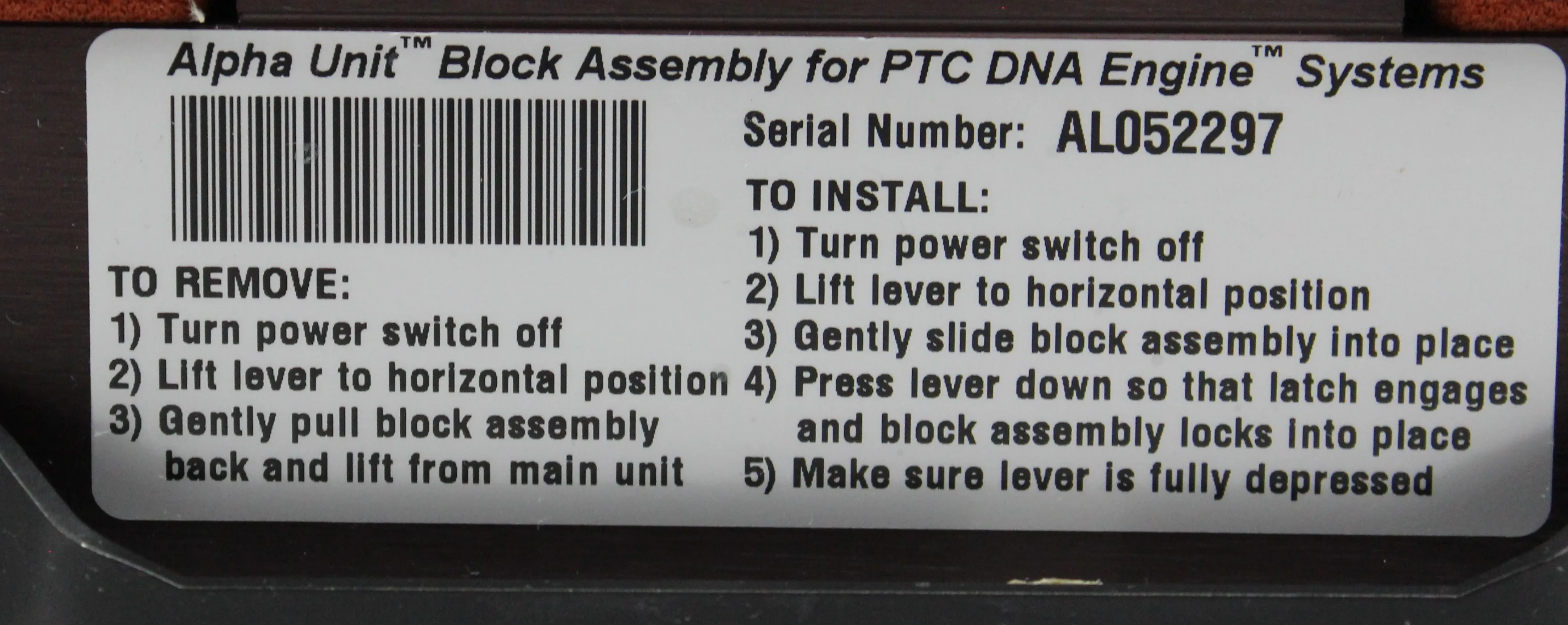 Alpha Unit Block Assembly for PTC DNA Engine Systems - Used PCR Thermal Cycler