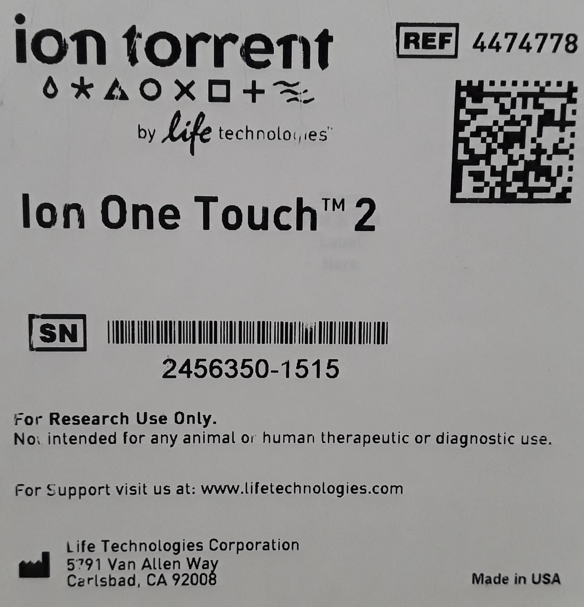 Ion OneTouch 2 Instrument for DNA Sequencing and Amplification