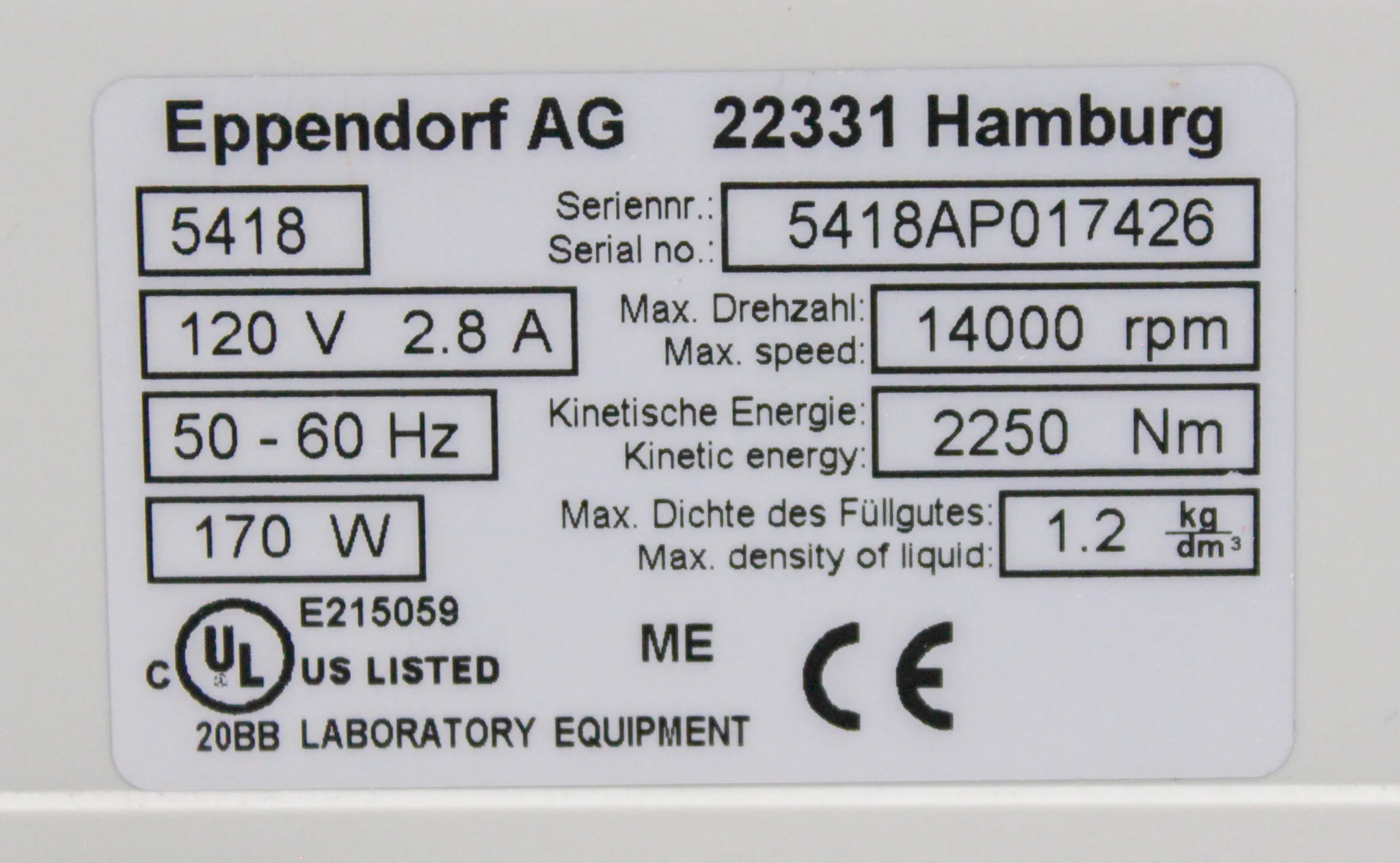 Eppendorf 5418 Centrifuge with FA-45-18-11 Rotor