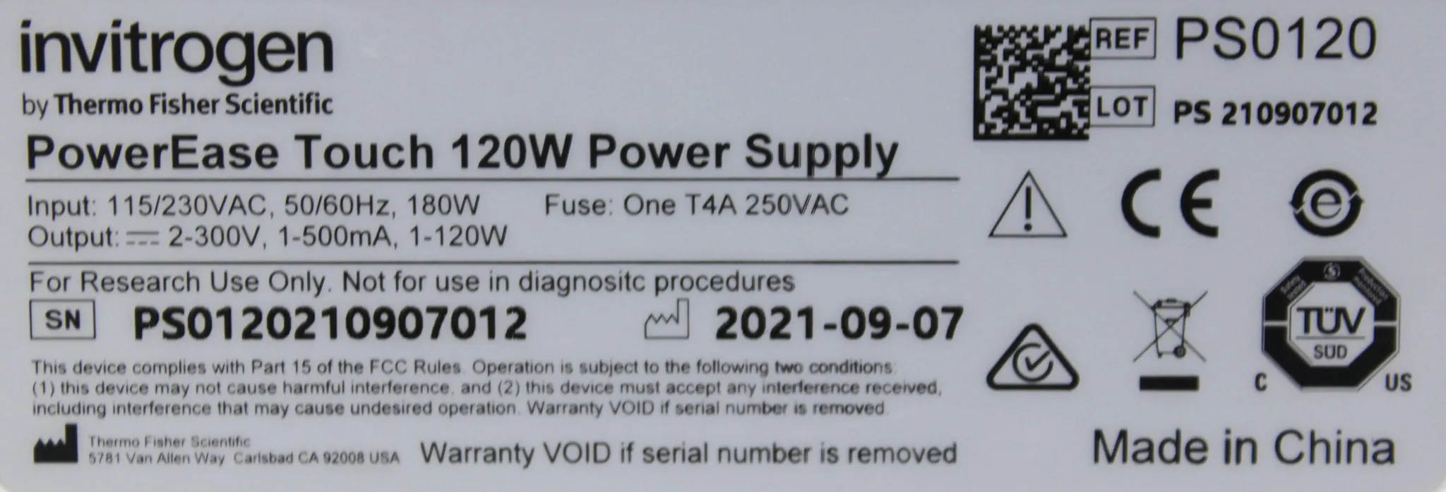 Invitrogen PowerEase Touch PS 210907012 120W Electrophoresis Power Supply