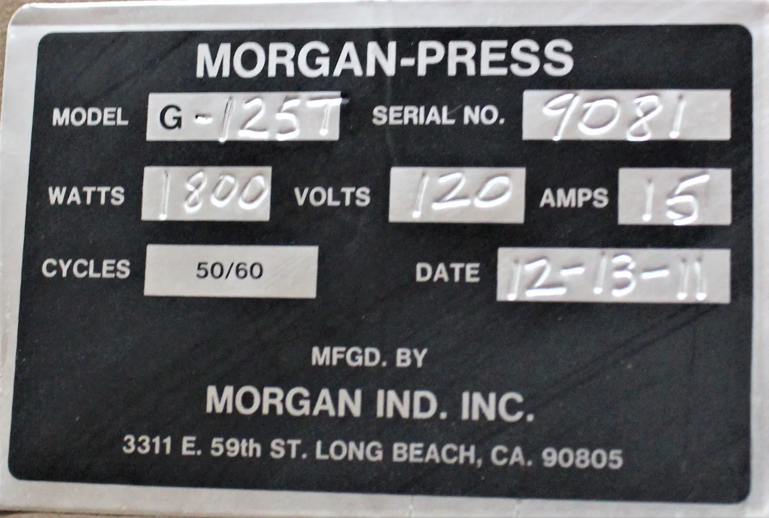 Morgan-Press G-125T Injection Molding Machine