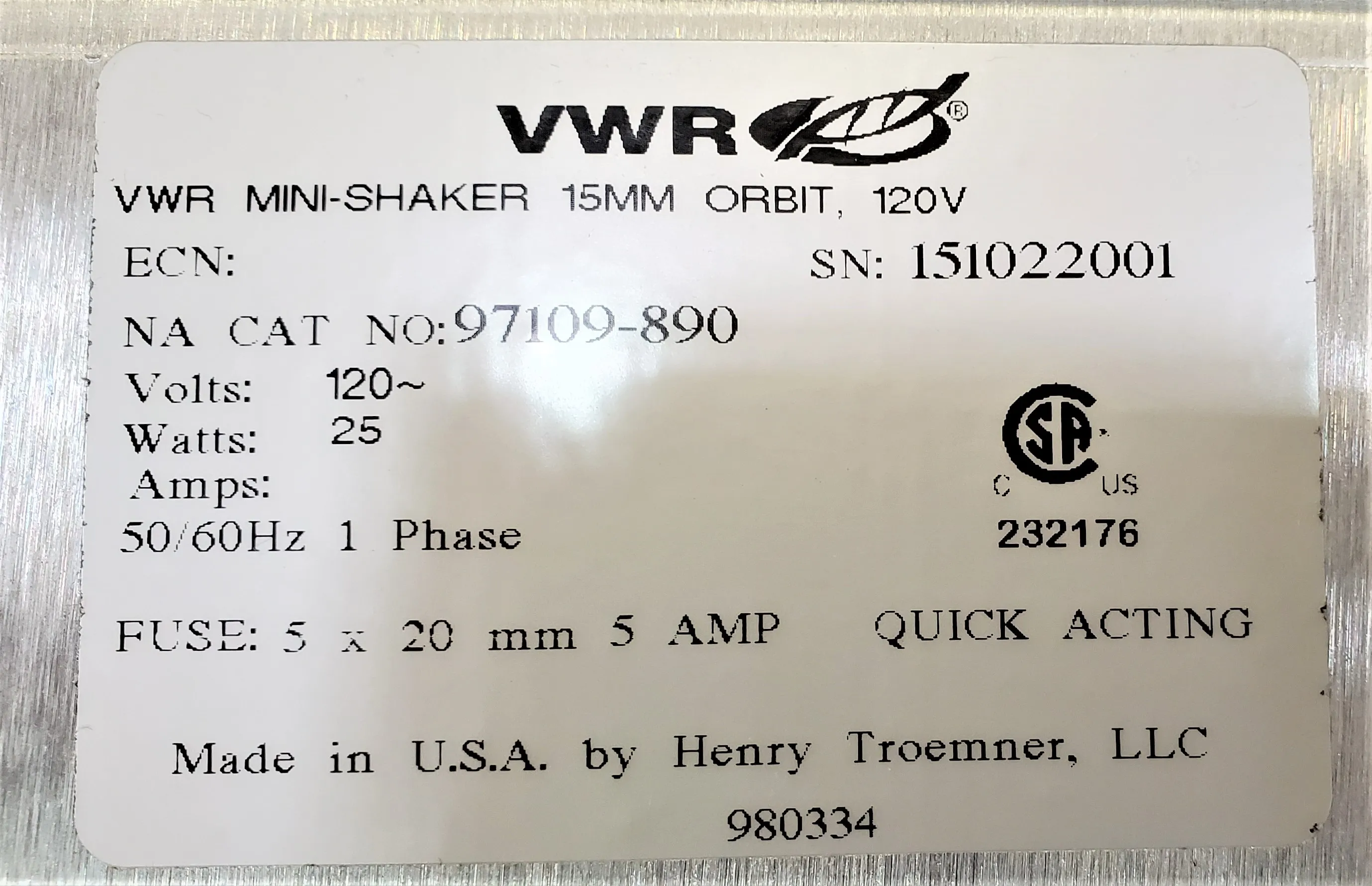 VWR Mini-Shaker 15mm Orbit Laboratory Equipment