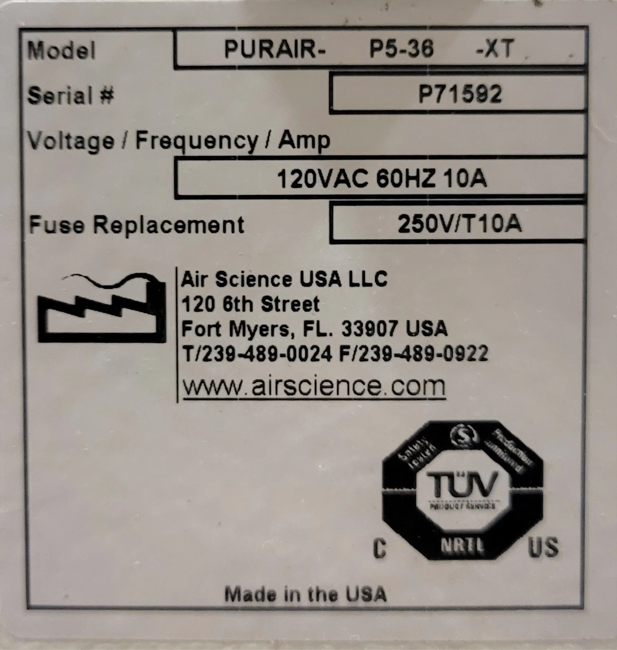 Air Science Purair P5-36XT Ductless Fume Hood