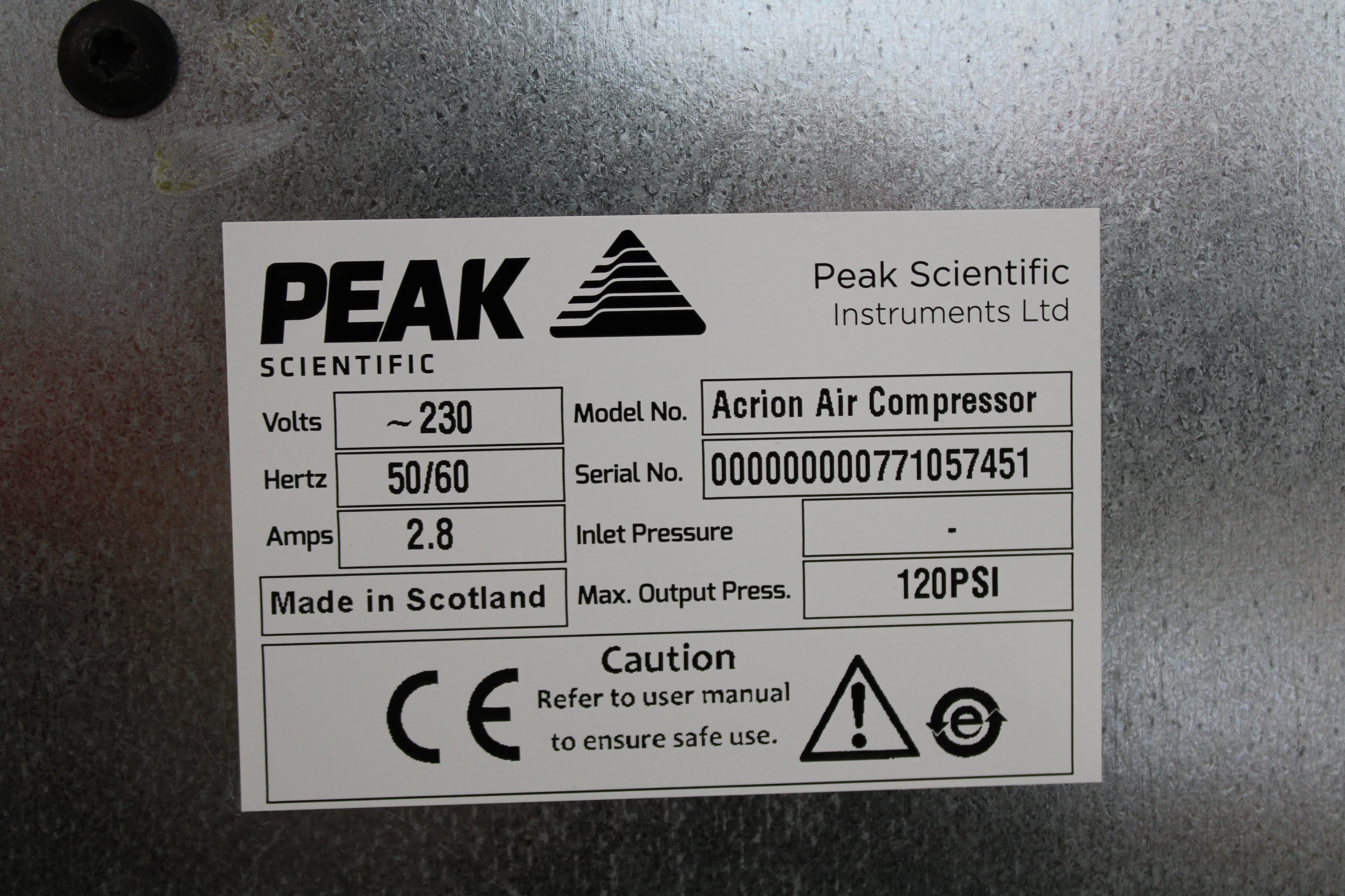 Used Peak Scientific Acrion N2 Nitrogen Generator & Acrion Air Compressor