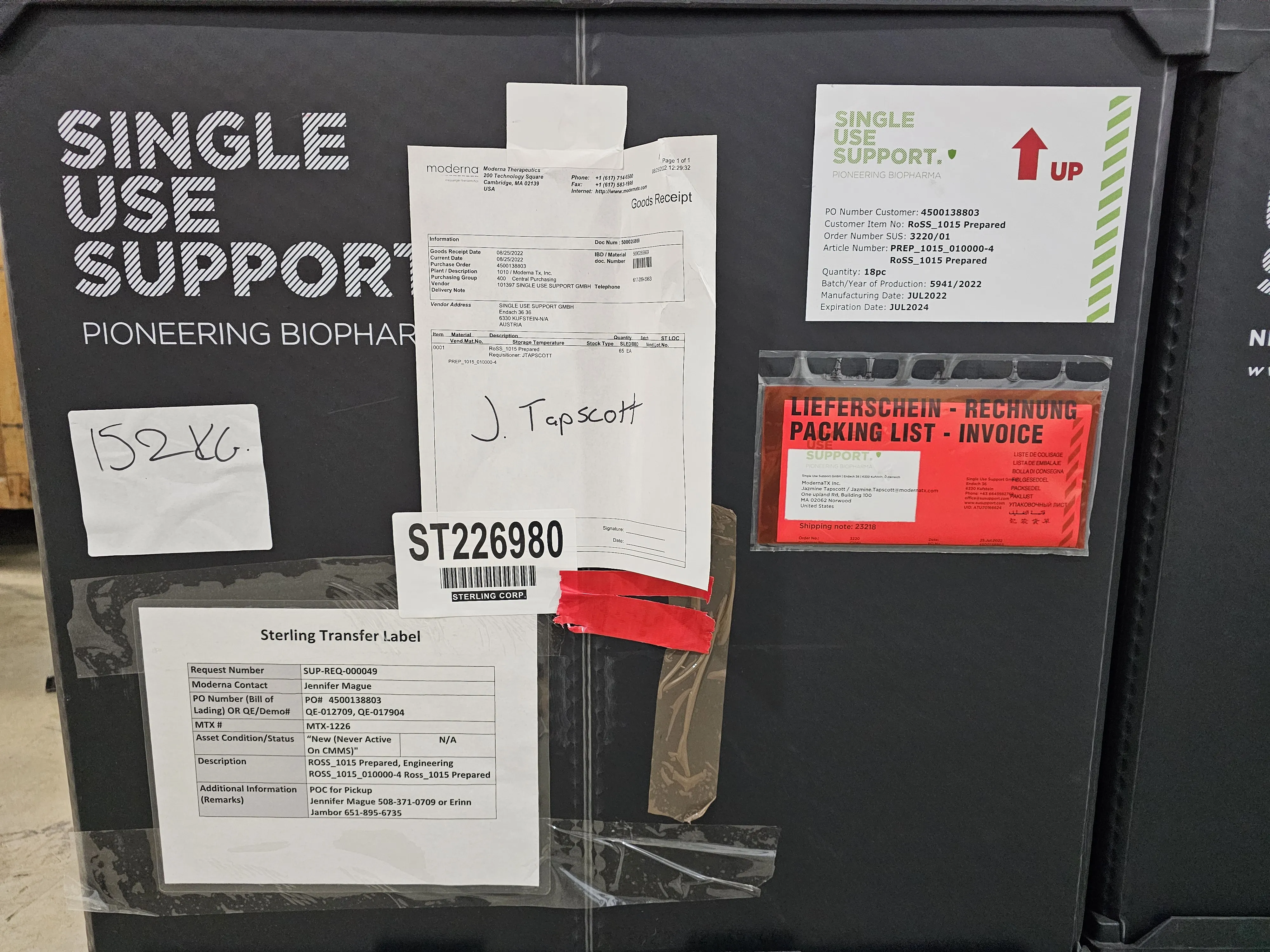 Single Use Support RoSS_1015 Prepared Bio Container with Batch Expiration Date