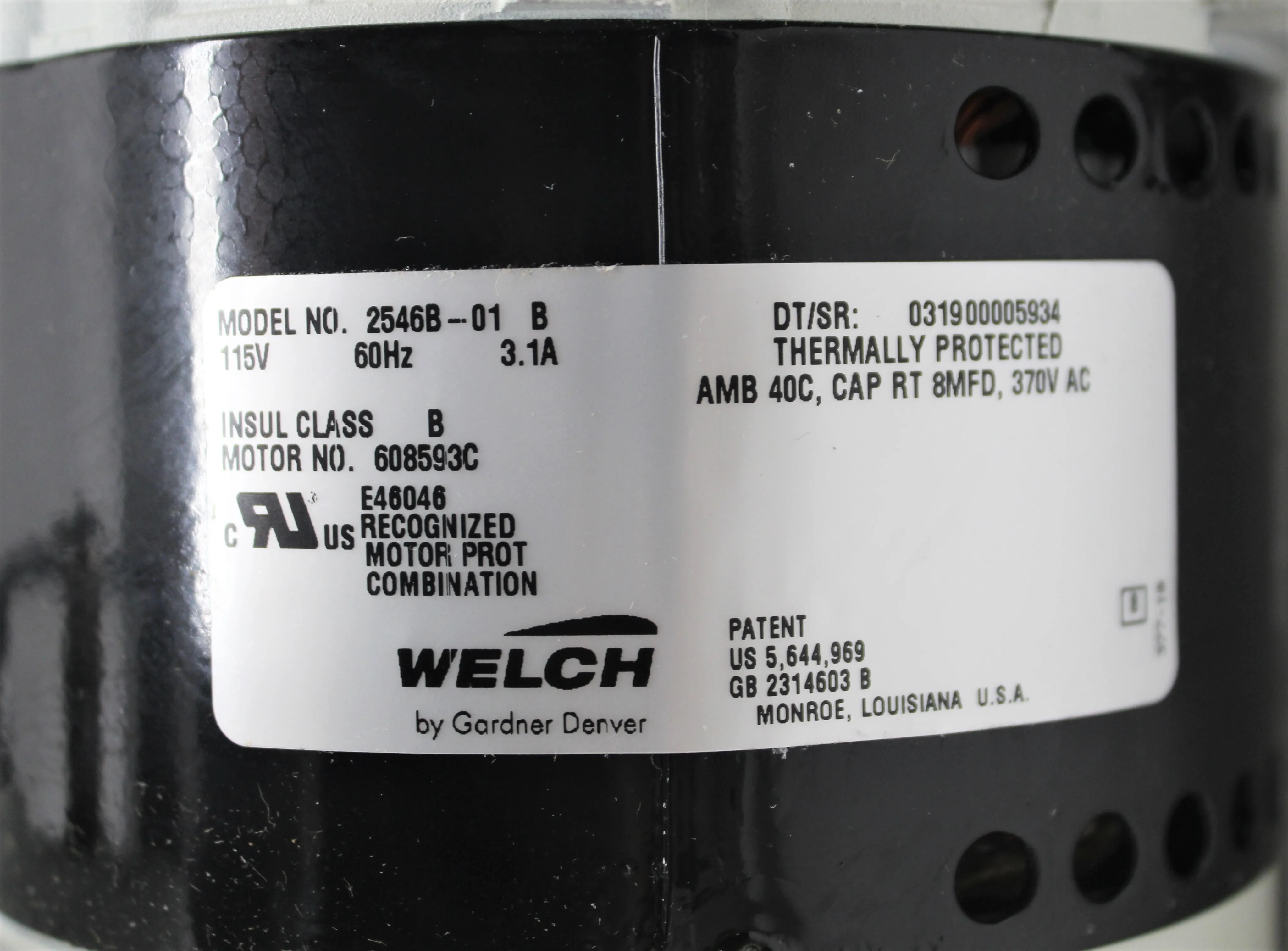 Welch 2546B-01 WOB-L 2546 Dry Piston Vacuum Pump 120V 60Hz US