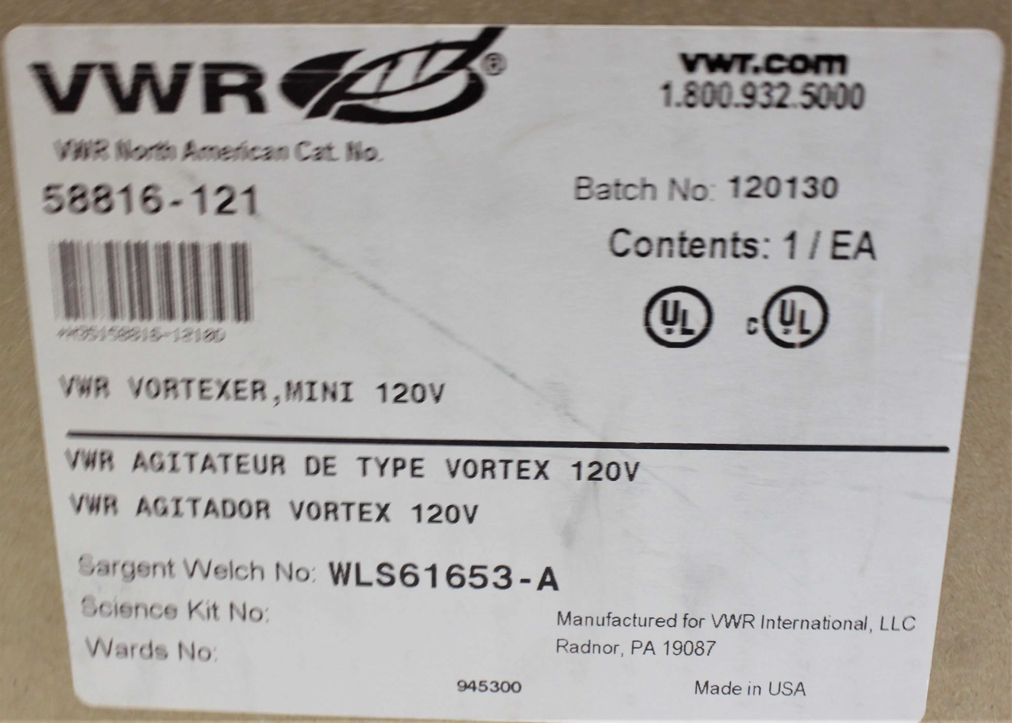 VWR Scientific Standard Mini Vortexer Cat No. 58816-121