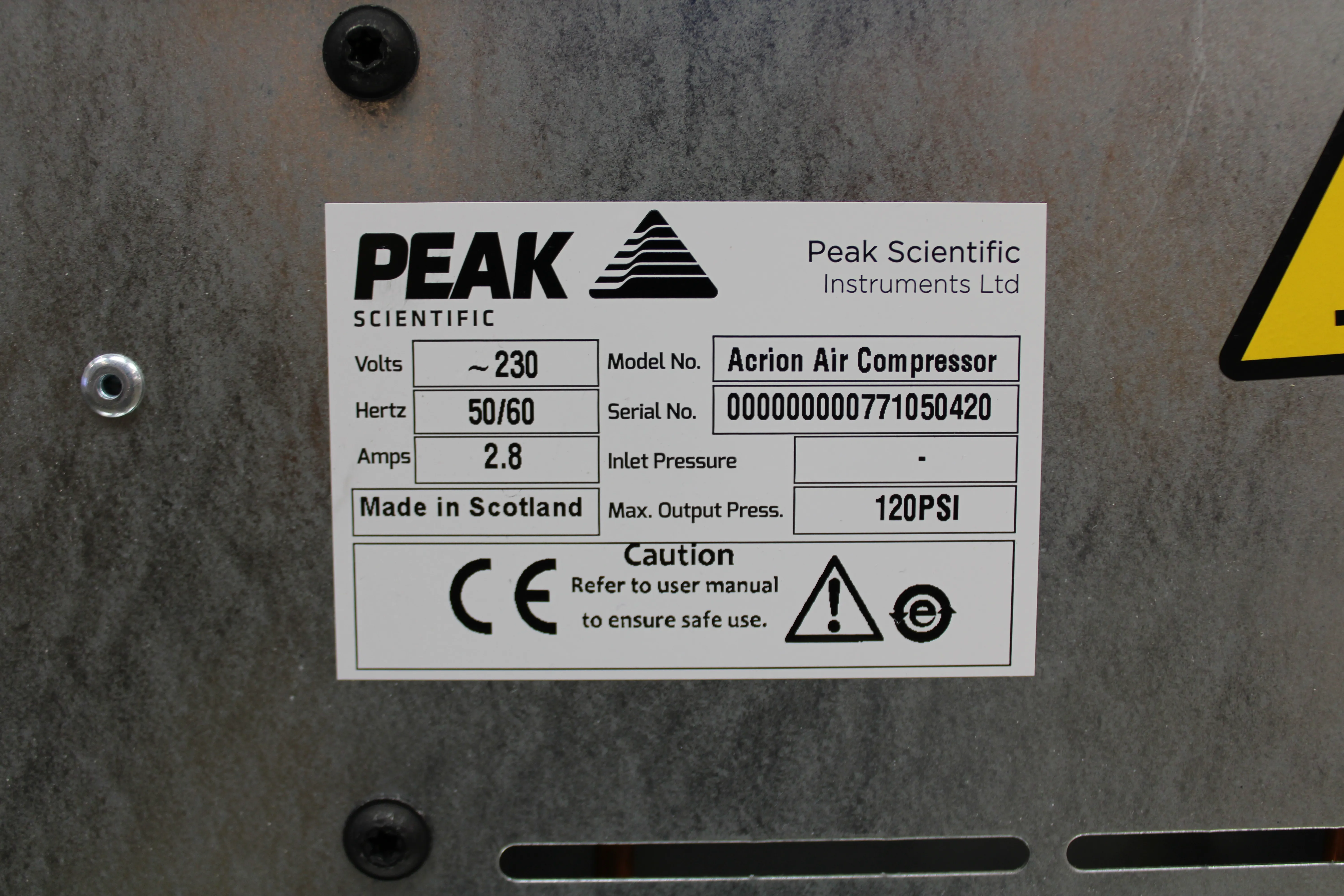 Peak Scientific Acrion Air Compressor and Acrion N2 Nitrogen Generator