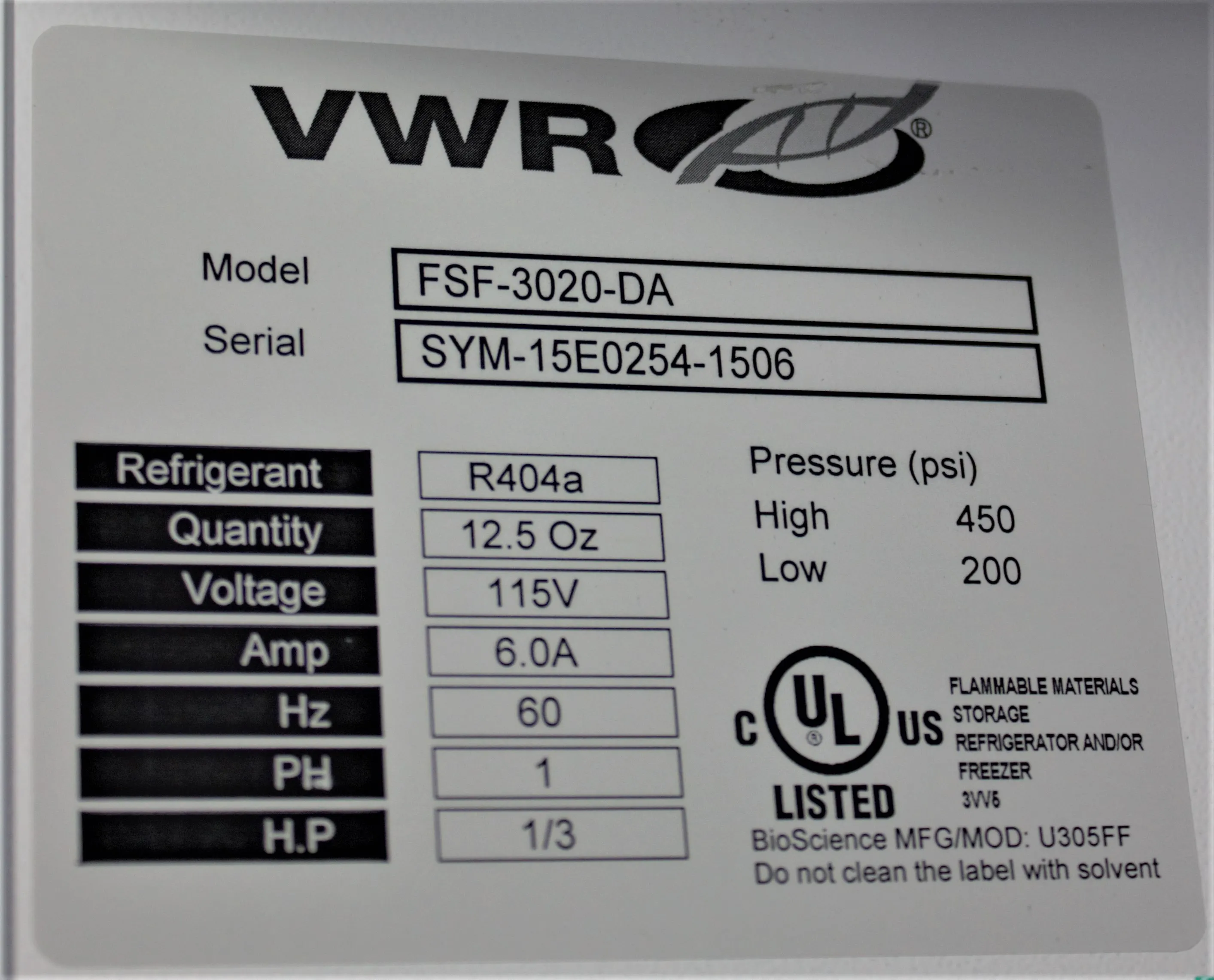 VWR Flammable Material Storage Freezer