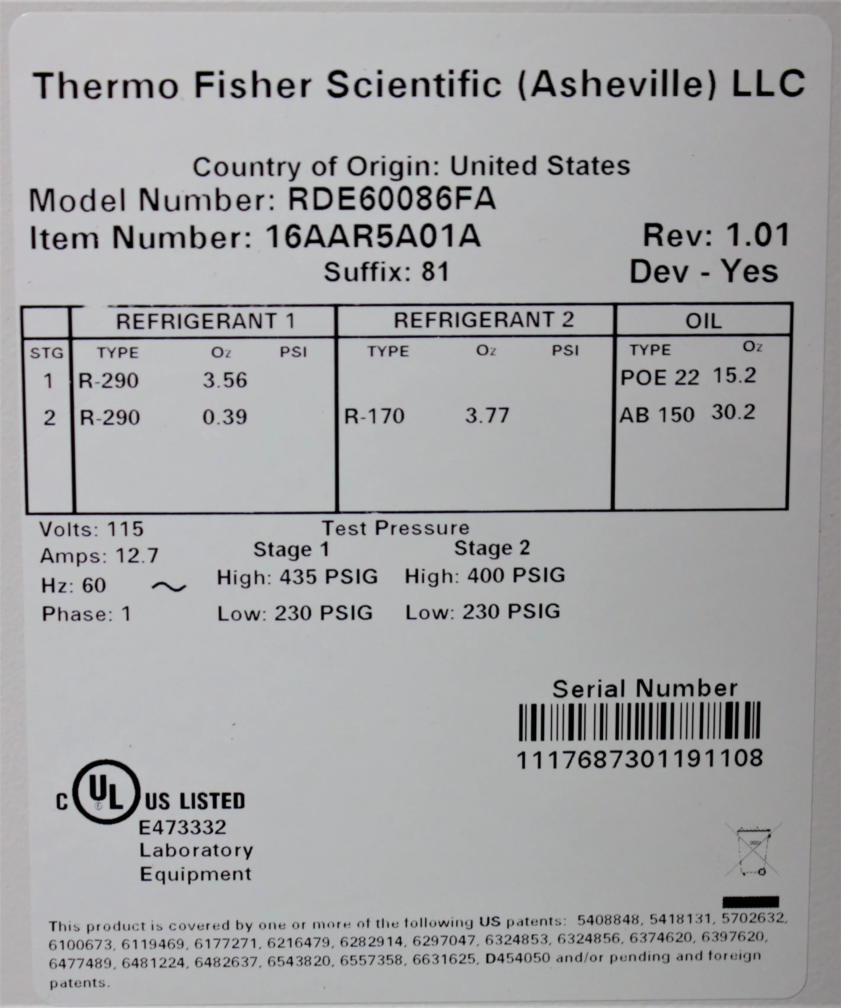 Thermo Scientific Revco RDE Series Ultra Low -80C Freezer