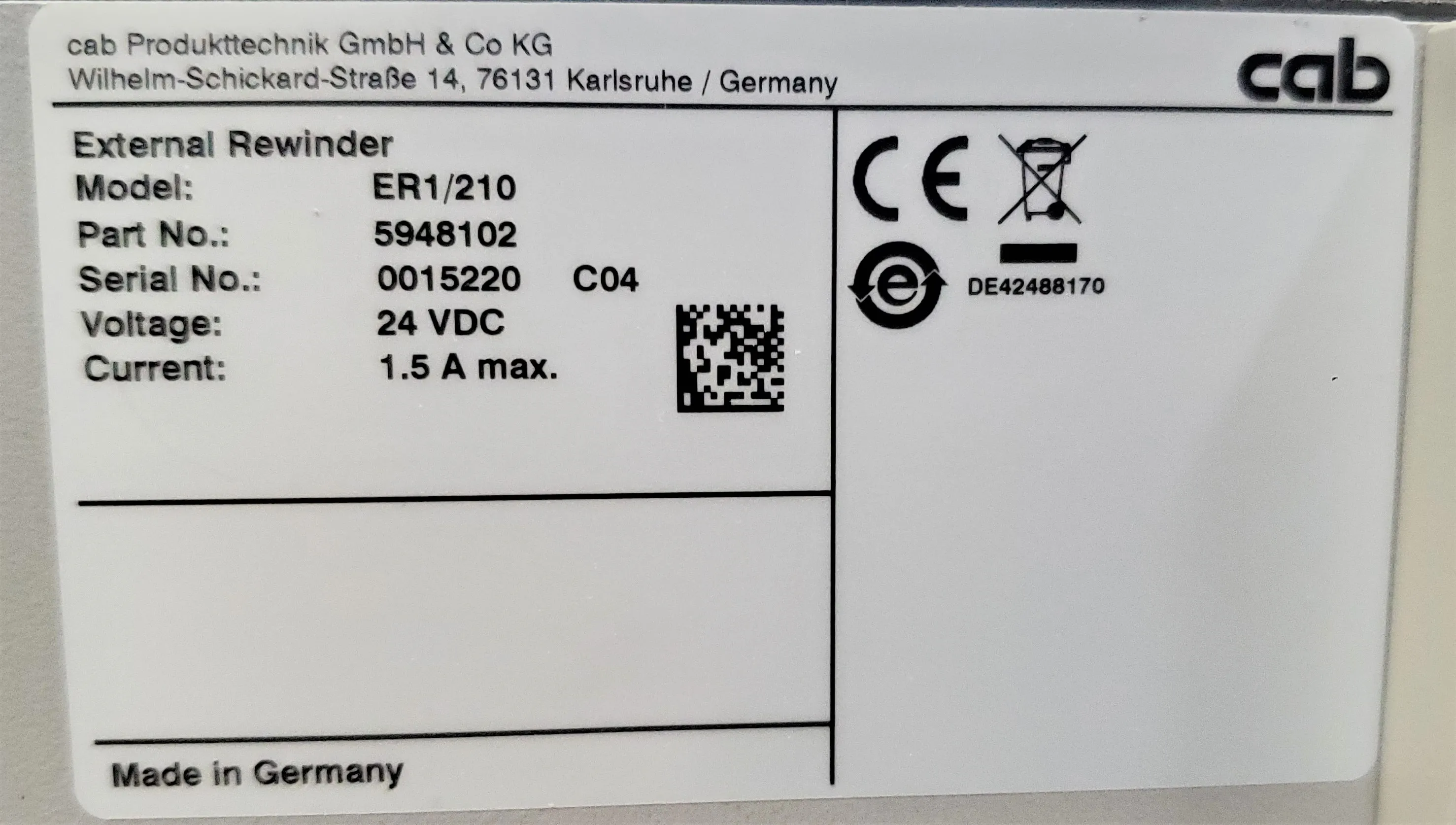 Cab External Rewinder ER1/210 Laboratory Equipment