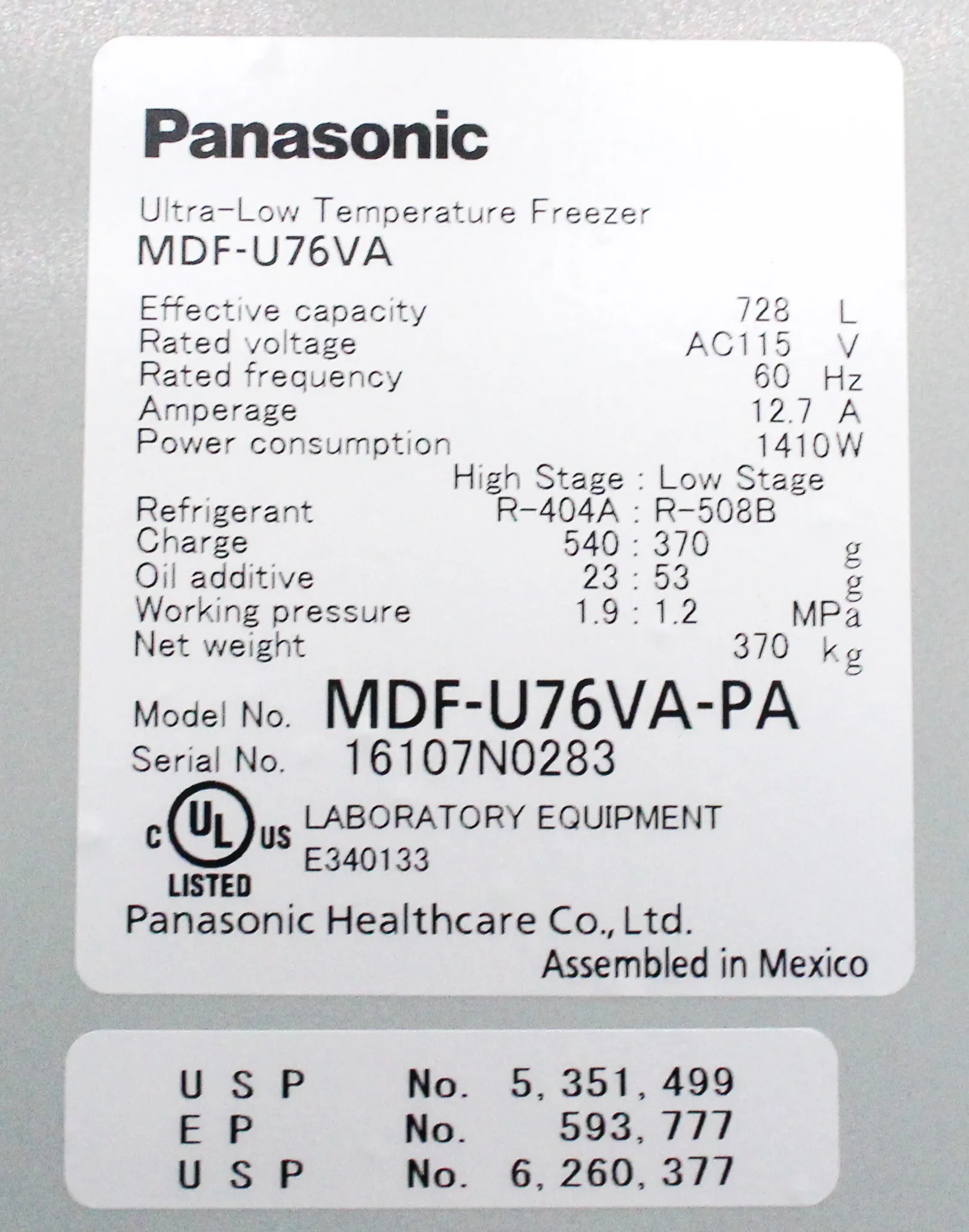 Panasonic VIP Plus Series MDF-U76VA-PA -86 Ultra Low Temperature Freezer